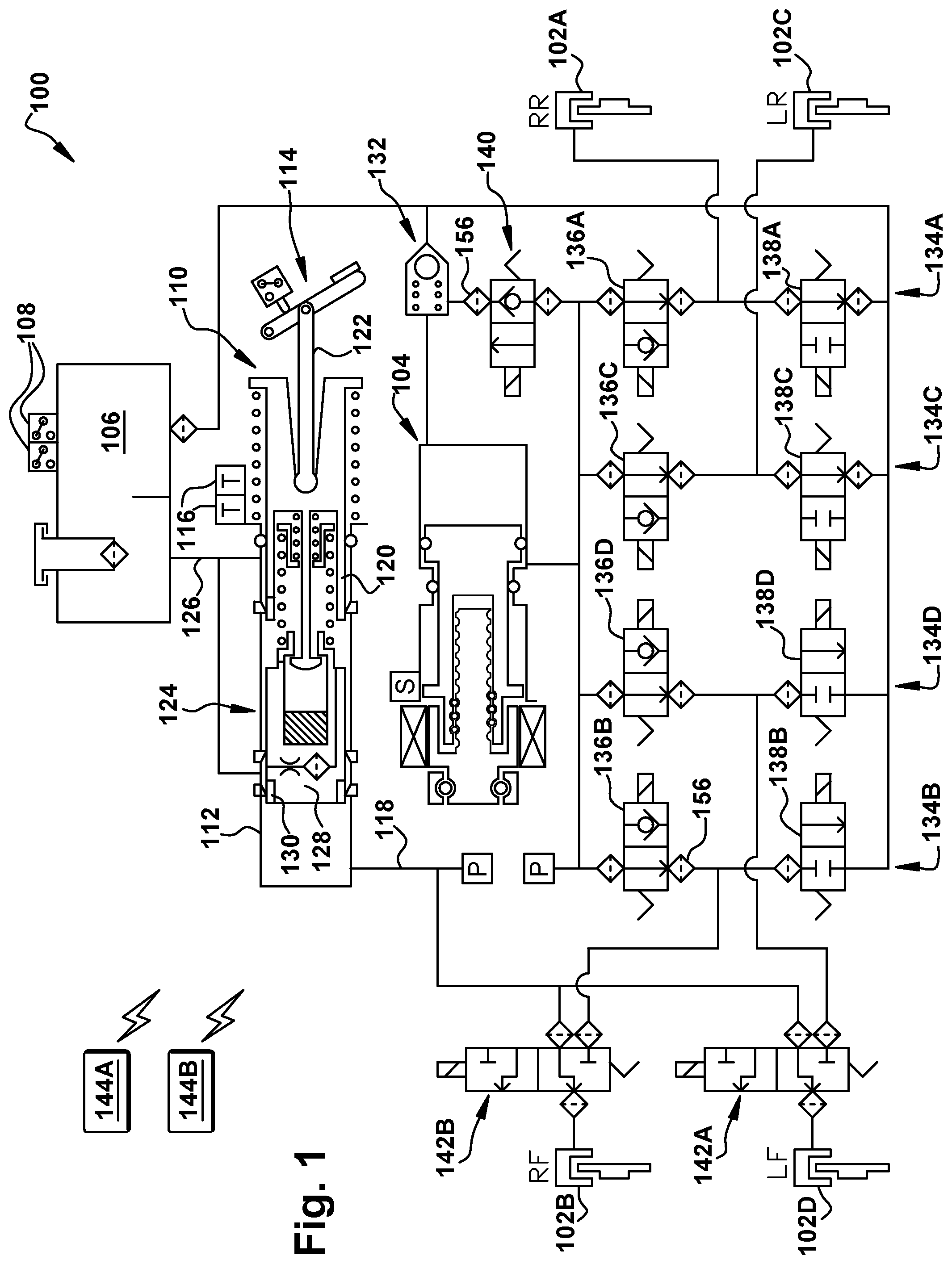 Patent US12319262 — Brake system with front brake source selection — Figure 1