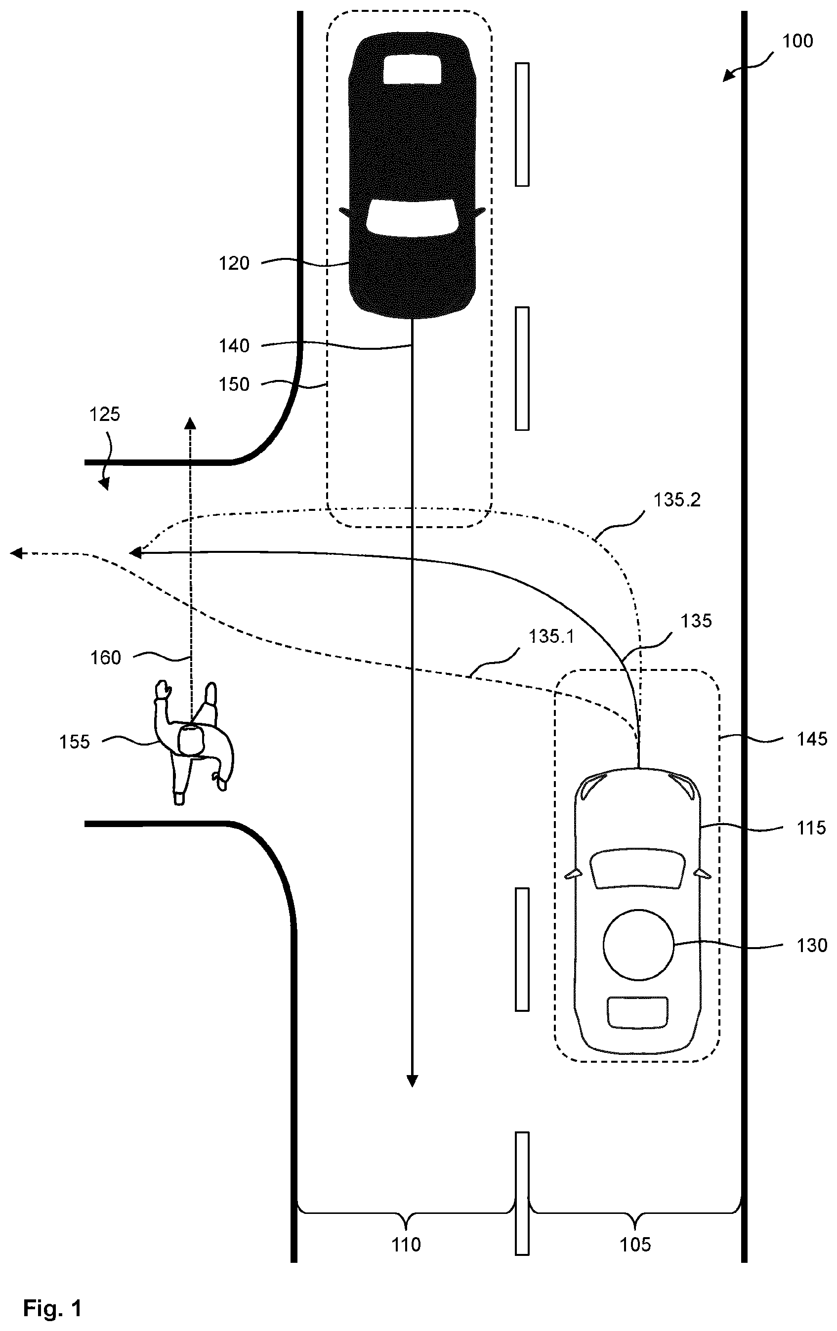 Patent US12319272 — Turning assistant for a vehicle — Figure 1