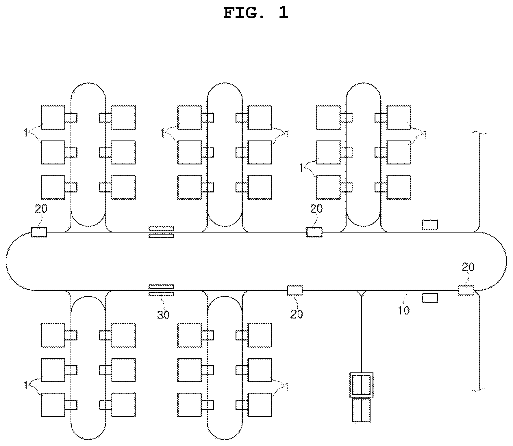 Patent US12319321 — Transport system in fabrication facility — Figure 1
