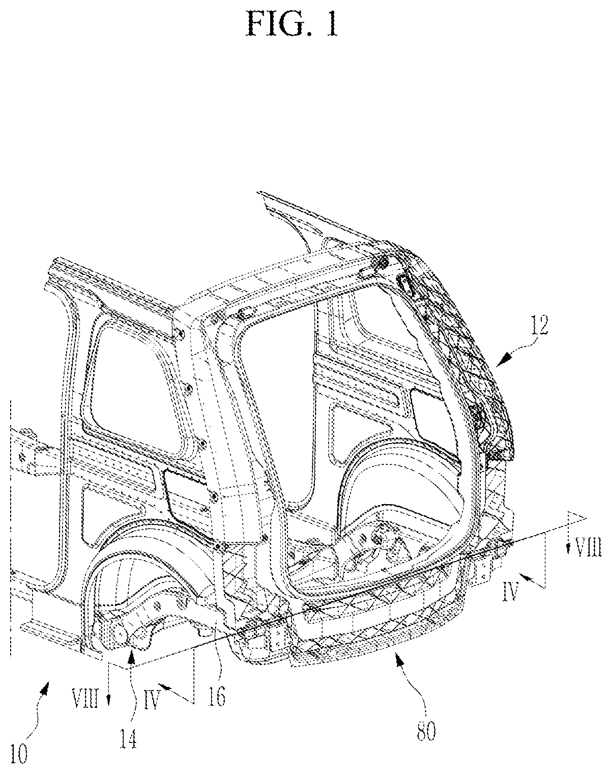 Patent US12319352 — Vehicle body rear connection structure — Figure 1