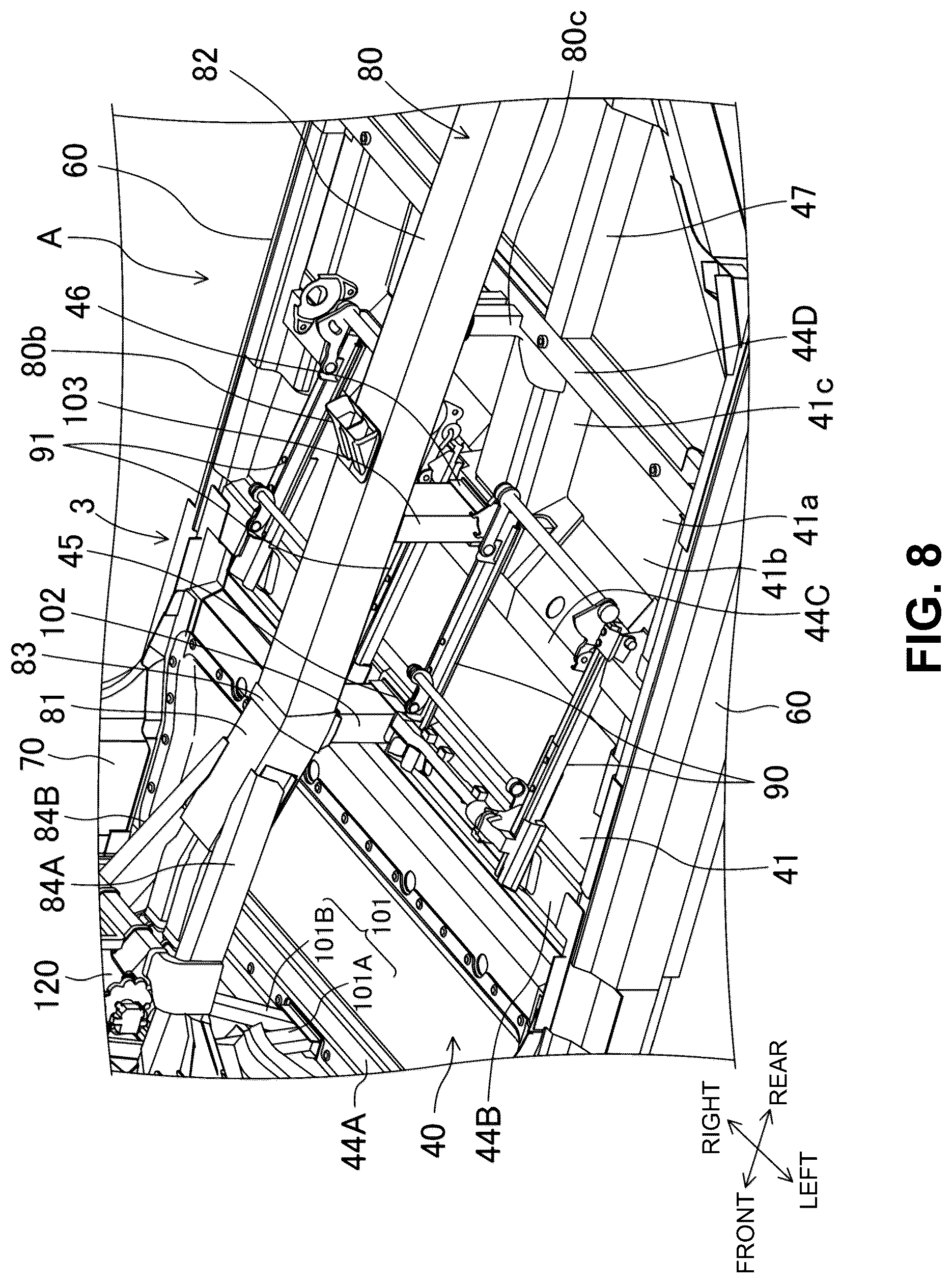 Patent US12319356 Figure 8 – Electric-vehicle-body structure having a center frame that is higher than a floor panel