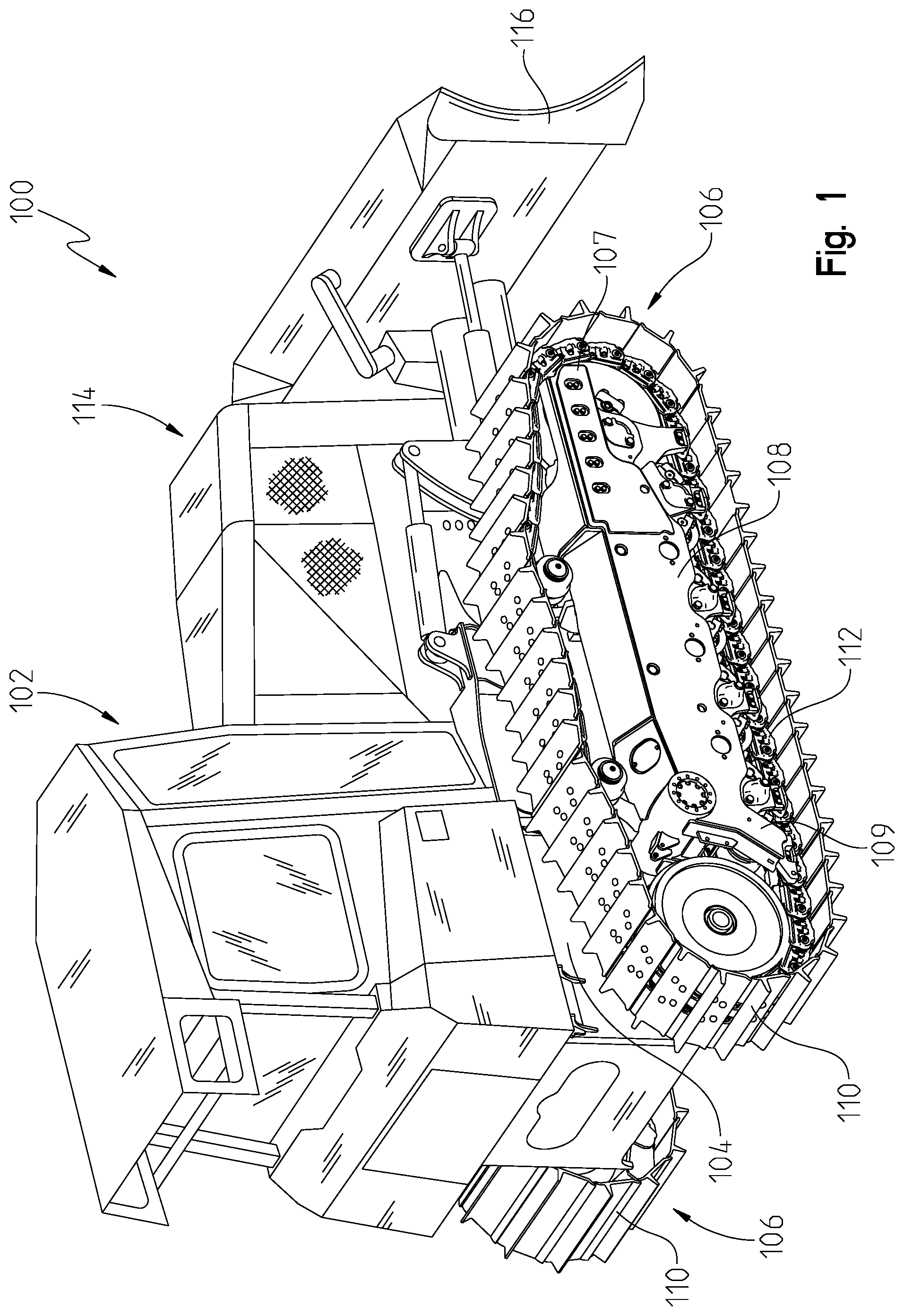 Patent US12319368 Figure 1 – Undercarriage assembly for a work machine and method of use