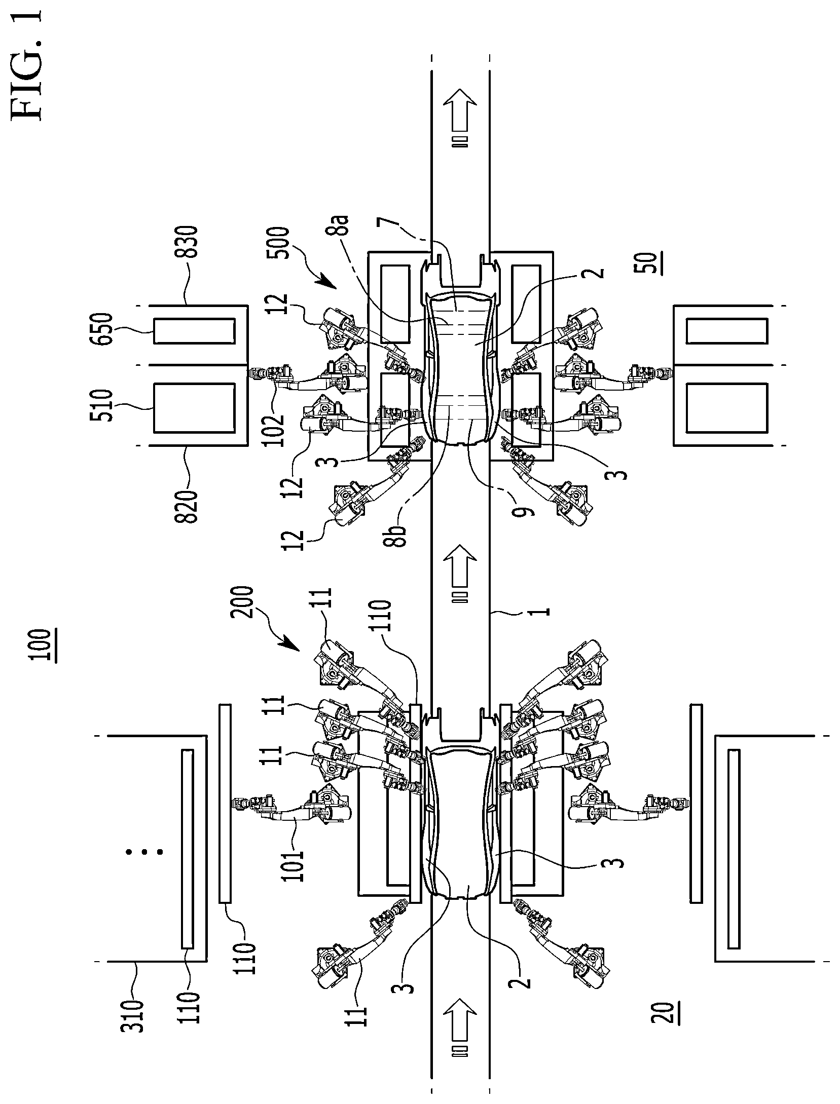 Patent US12319373 — Vehicle body assembly system — Figure 1