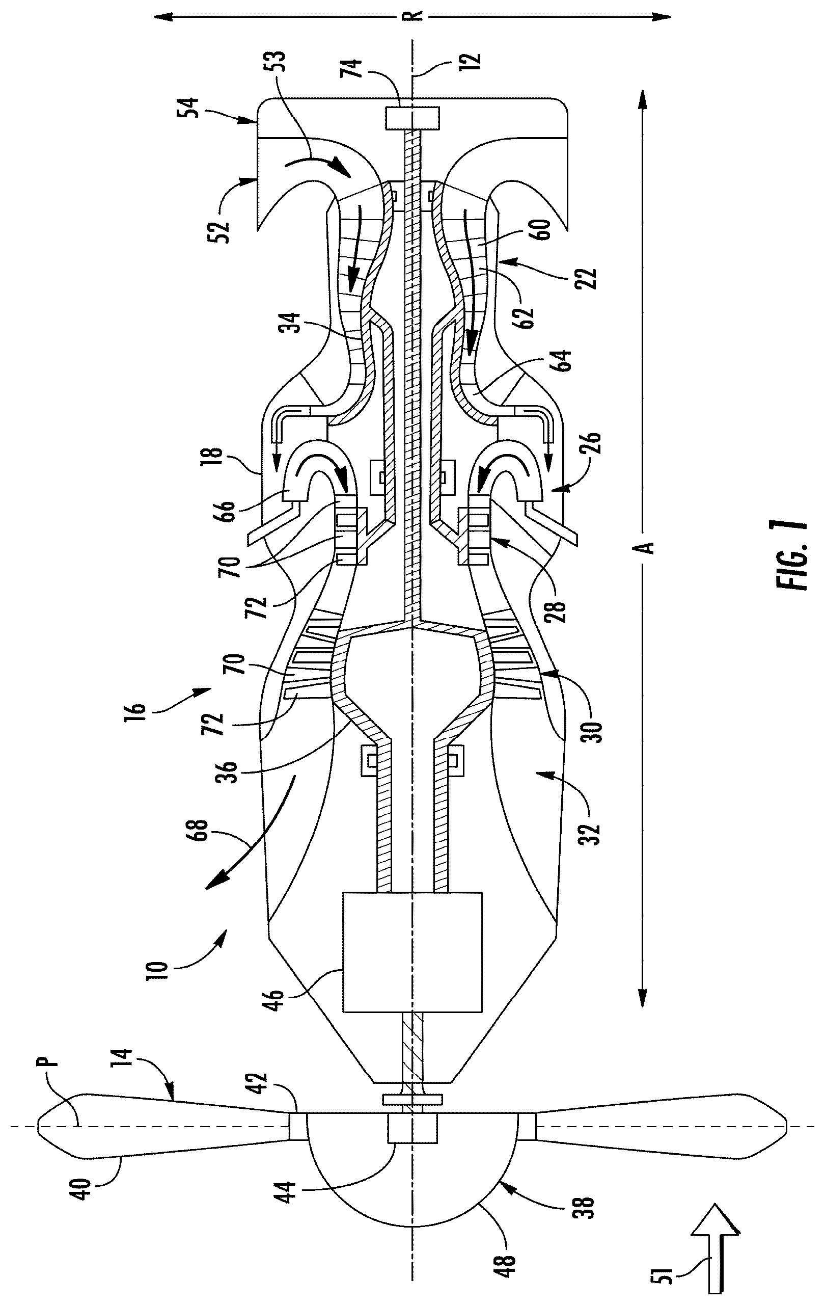 Patent US12319417 — Reverse flow gas turbine engine having electric machine — Figure 1