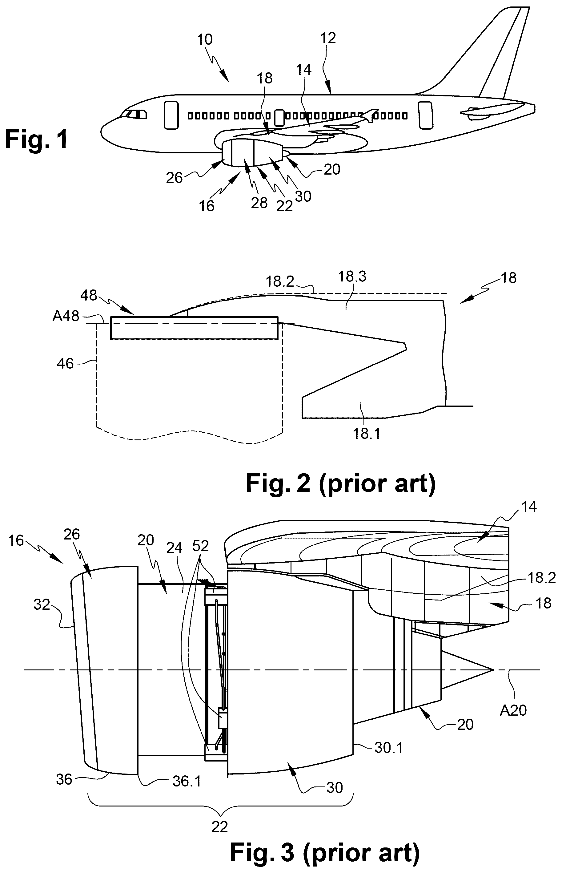 Patent US12319420 Figure 1 – Aircraft propulsion assembly comprising at least one aerodynamic panel which is supported by at least one intermediate radial support, aircraft comprising at least one such propulsion assembly