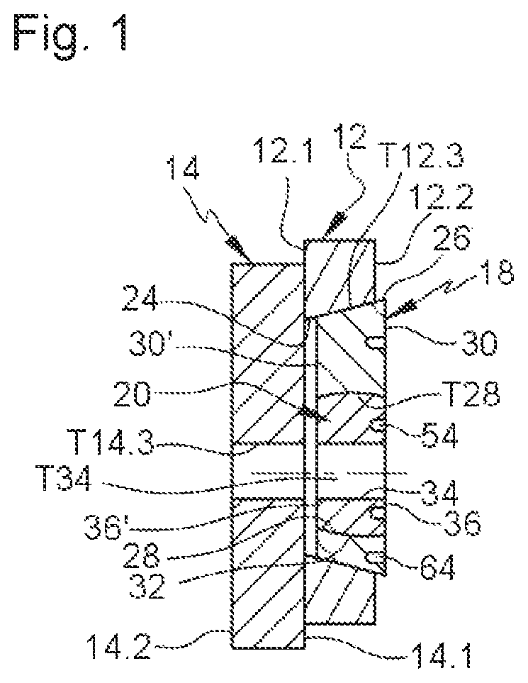 Patent US12319440 Figure 1 – Connecting device comprising two off-center rings with a frustoconical and/or spherical bearing surface, aircraft or aircraft floor comprising at least two portions connected by at least one such connecting device