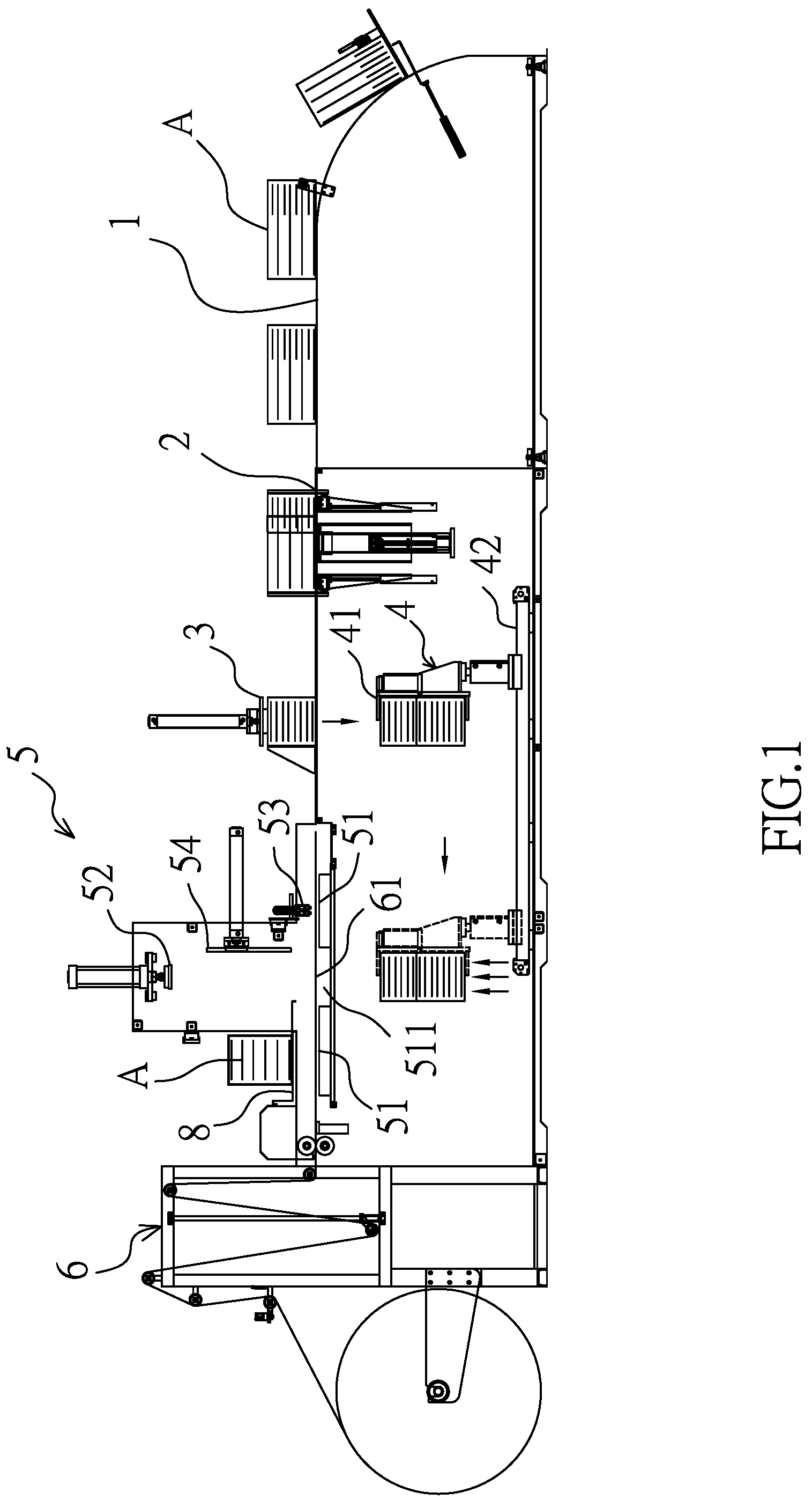 Patent US12319457 — Automatic packaging machine for paper bags — Figure 1