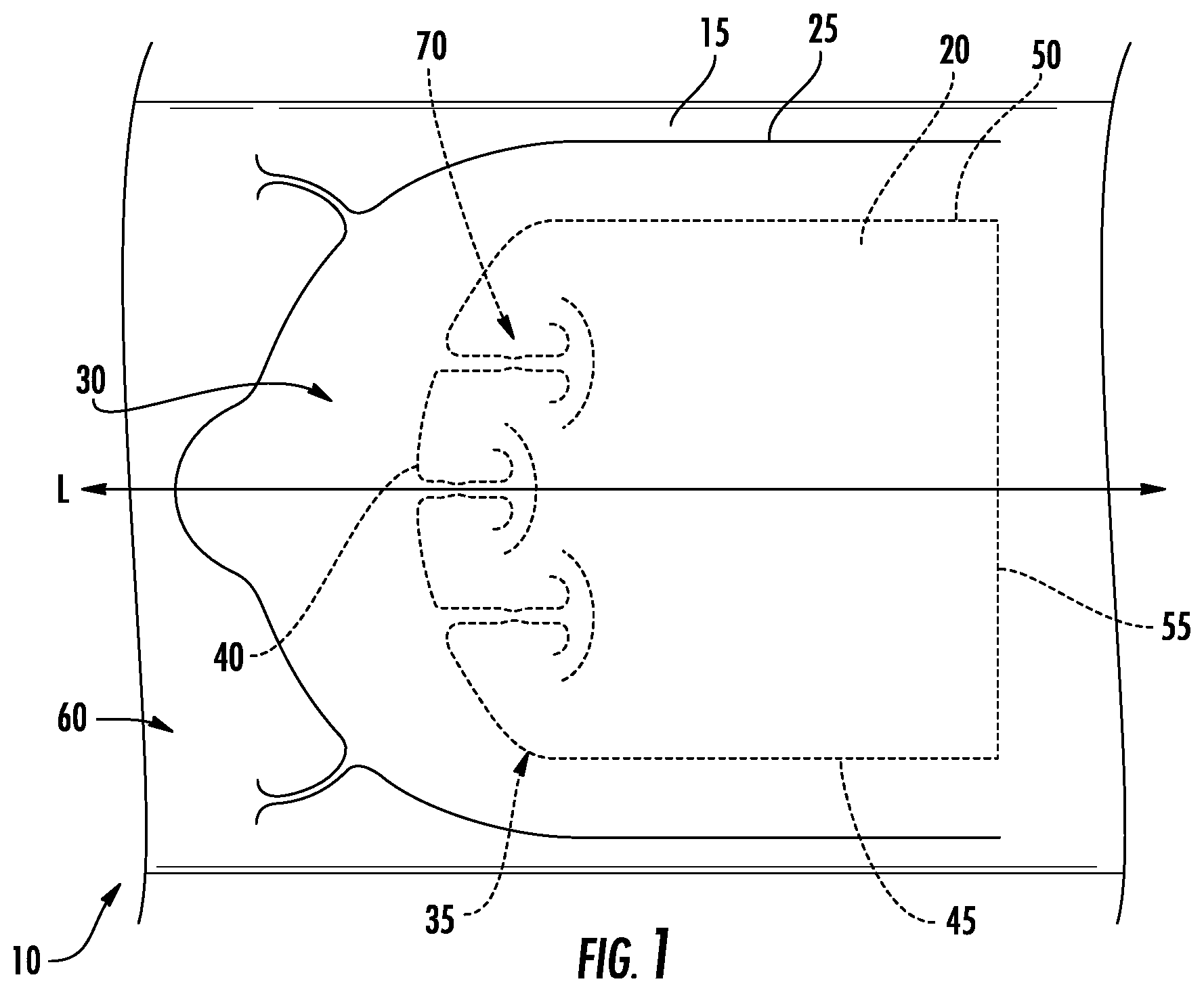 Patent US12319485 — Die cut opening for multi-layer flexible package — Figure 1