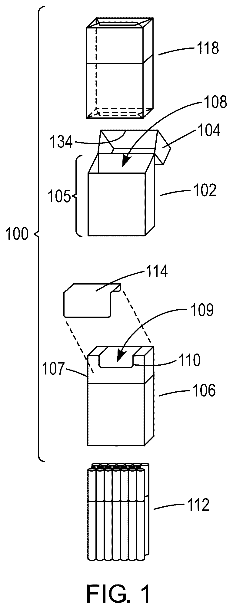 Patent US12319489 — Re-sealable cigarette pack — Figure 1