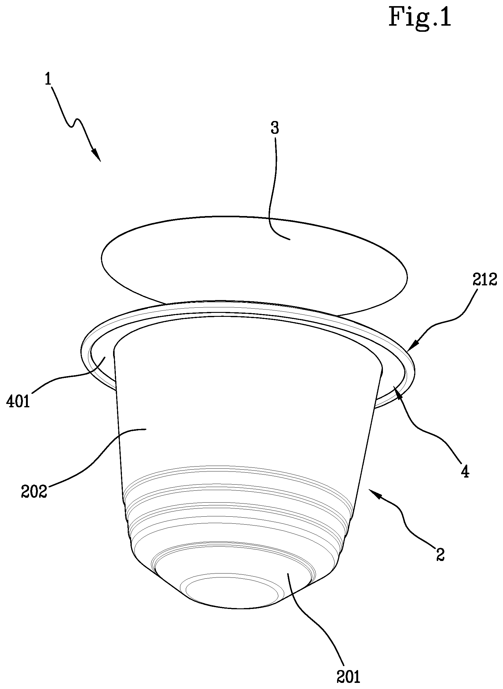 Patent US12319491 — Capsule for beverages — Figure 1