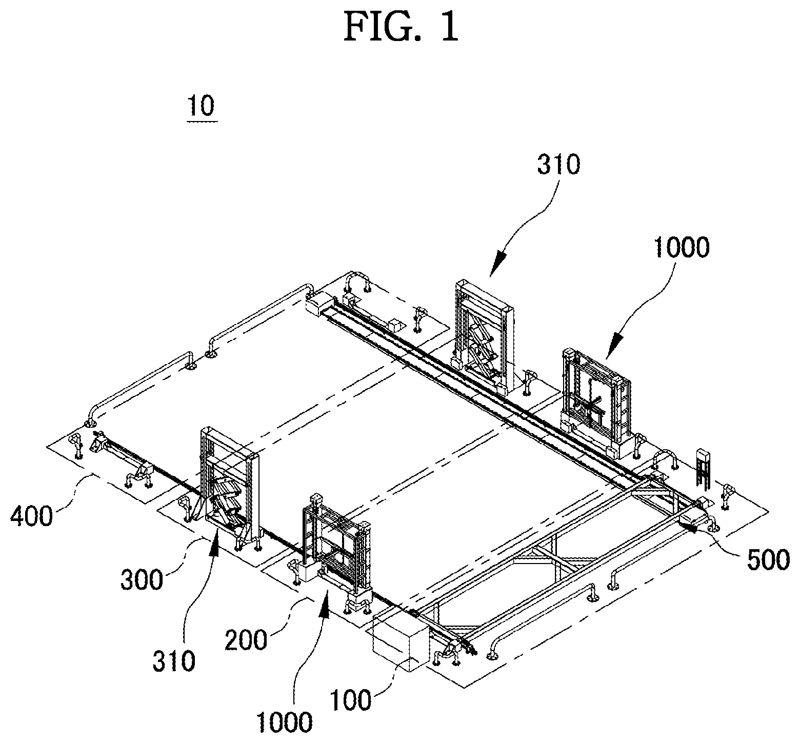 Patent US12319492 Figure 1 – Foldable container folding device and automatic folding system comprising same