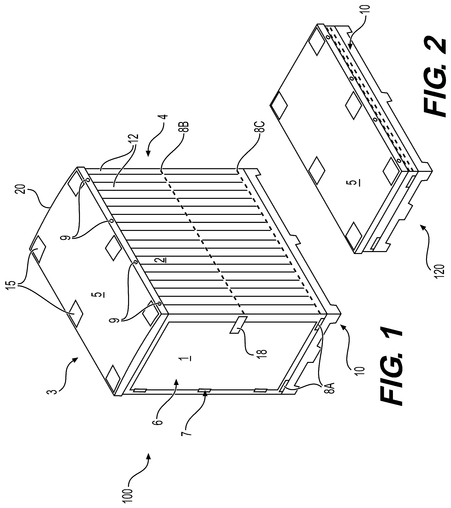 Patent US12319493 Figure 1 – Collapsible shipping container