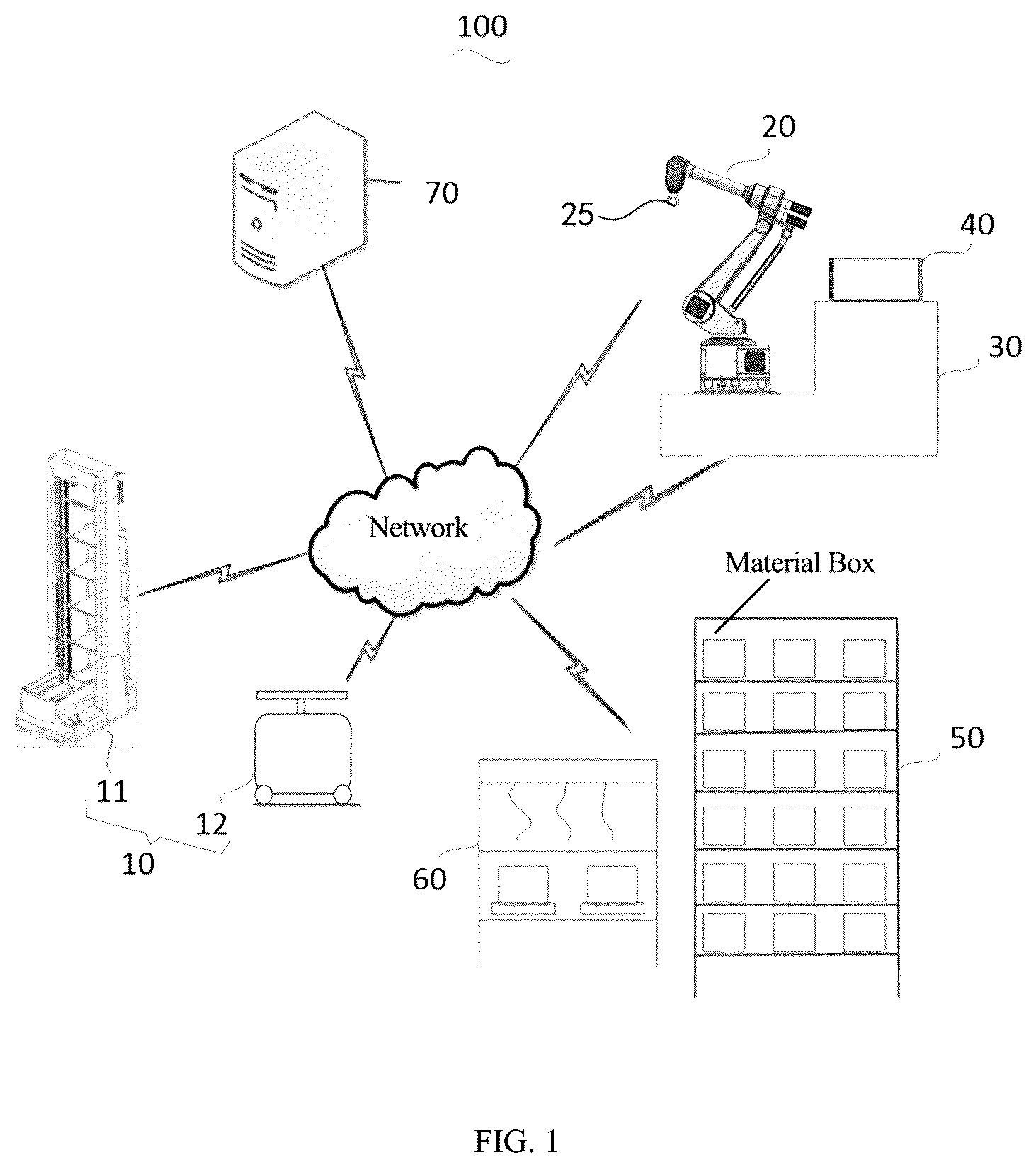 Patent US12319504 — Intelligent warehousing system, processing terminal, warehouse robot and intelligent warehousing method — Figure 1