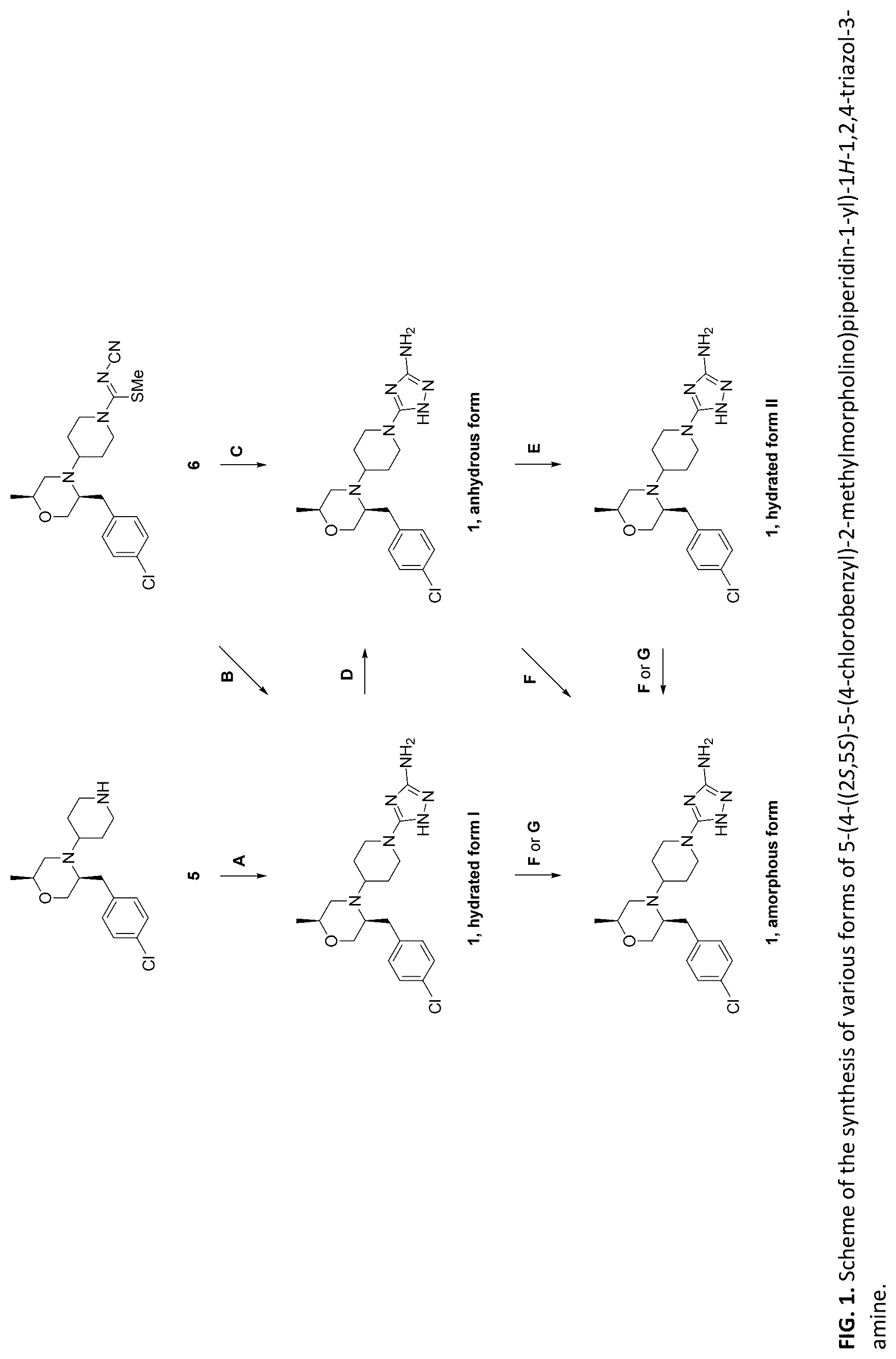 Patent US12319677 — Process for the production of 5-(4-((2S,5S)-5-(4-chlorobenzyl)-2-methyl-morpholino)piperidin-1-yl)-1H-1,2,4-triazol-3-amine — Figure 1