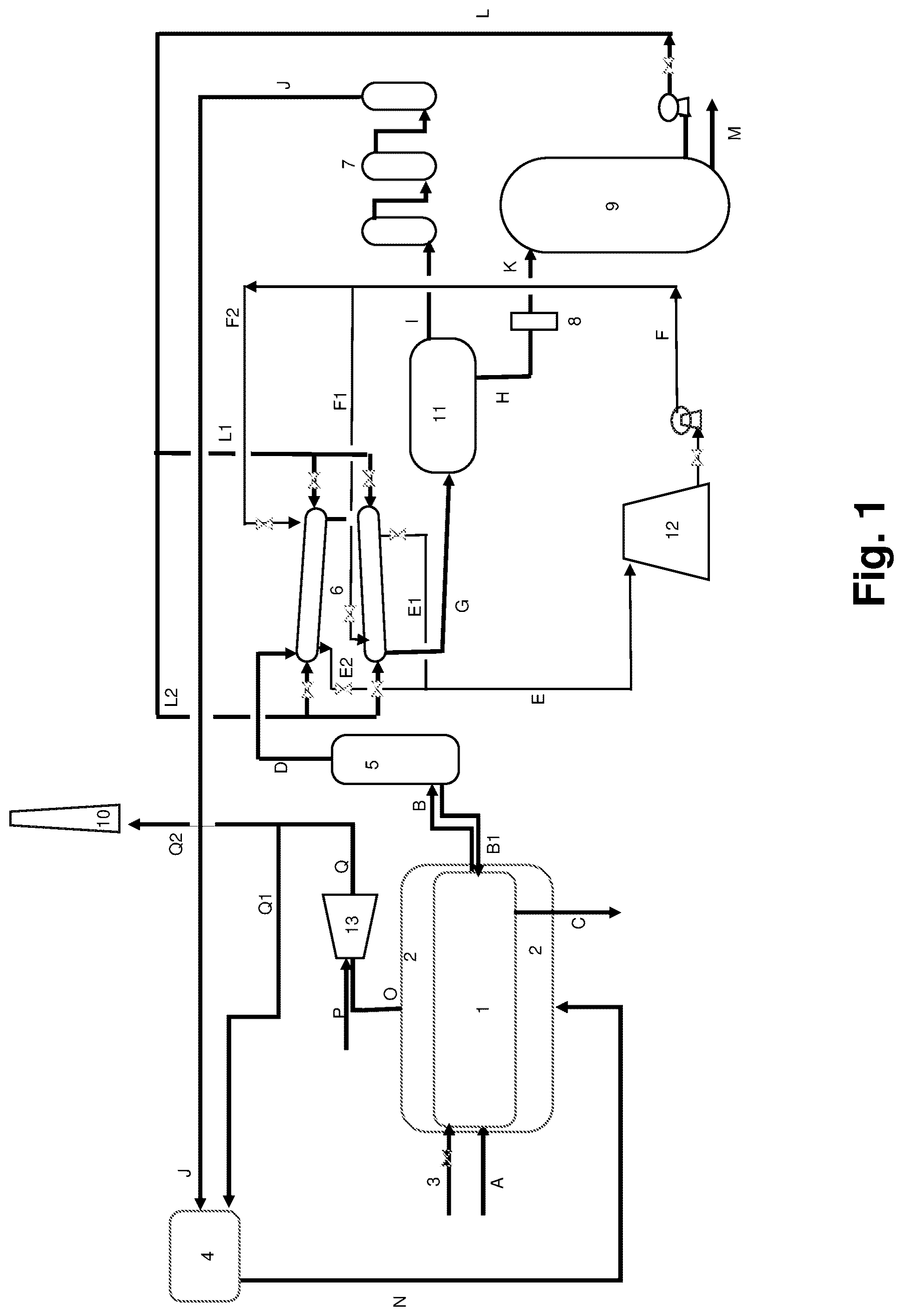 Patent US12319819 — Thermolysis system and method for obtaining recovered carbon black and fuel from disused tires — Figure 1