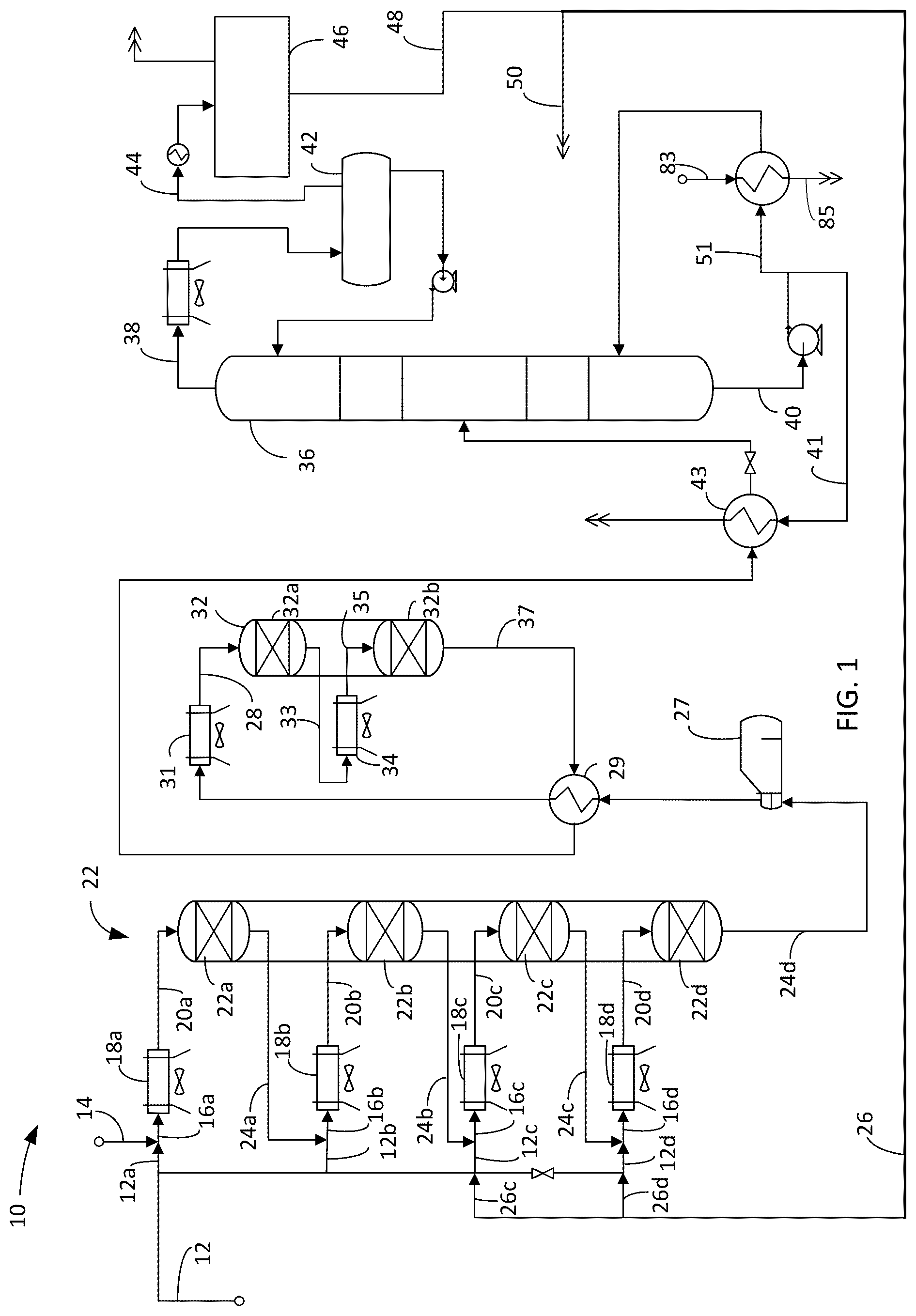 Patent US12319880 — Process for converting olefins to distillate fuels with regeneration — Figure 1