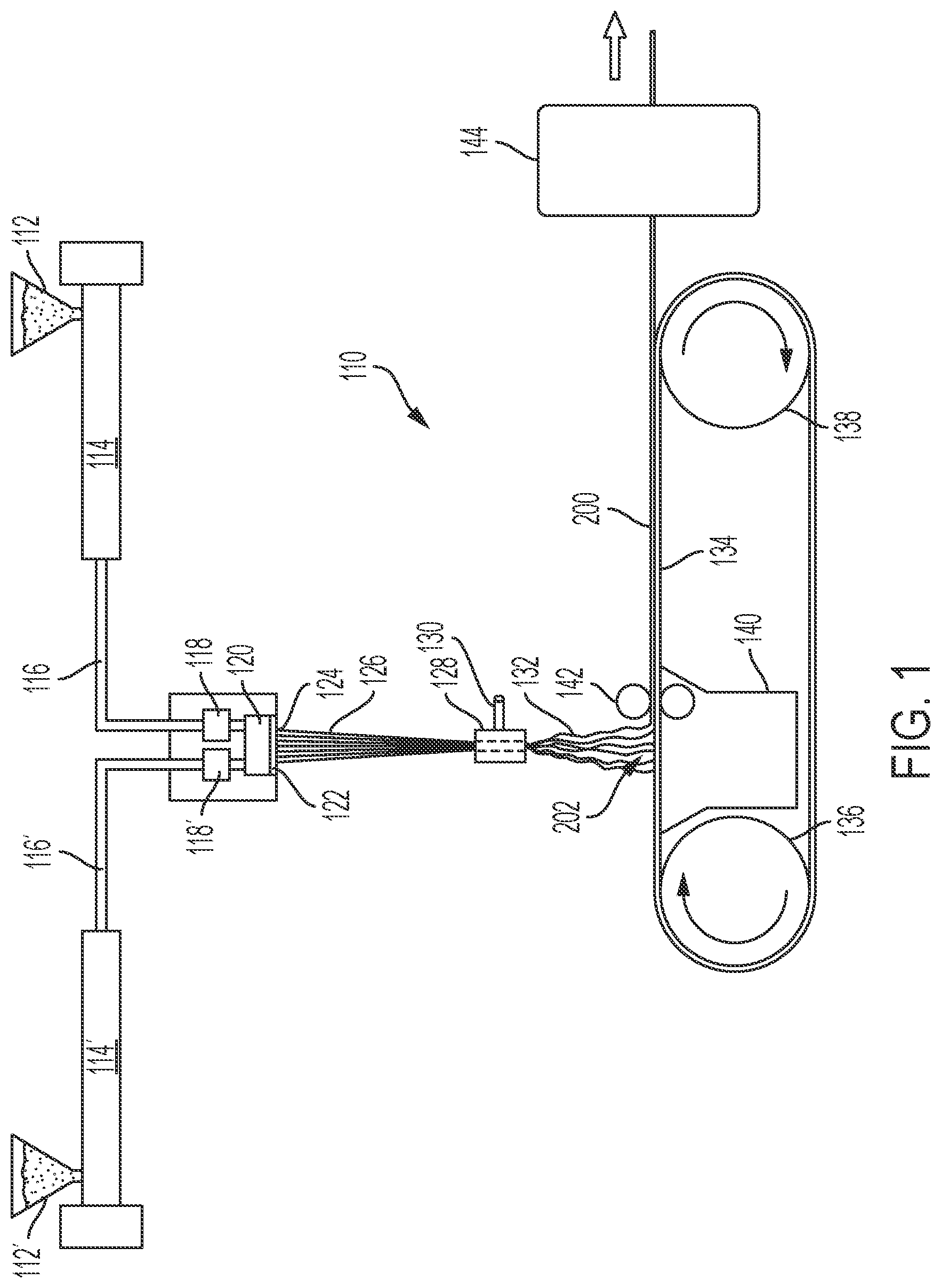 Patent US12320046 Figure 1 – Methods for producing through-fluid bonded nonwoven webs
