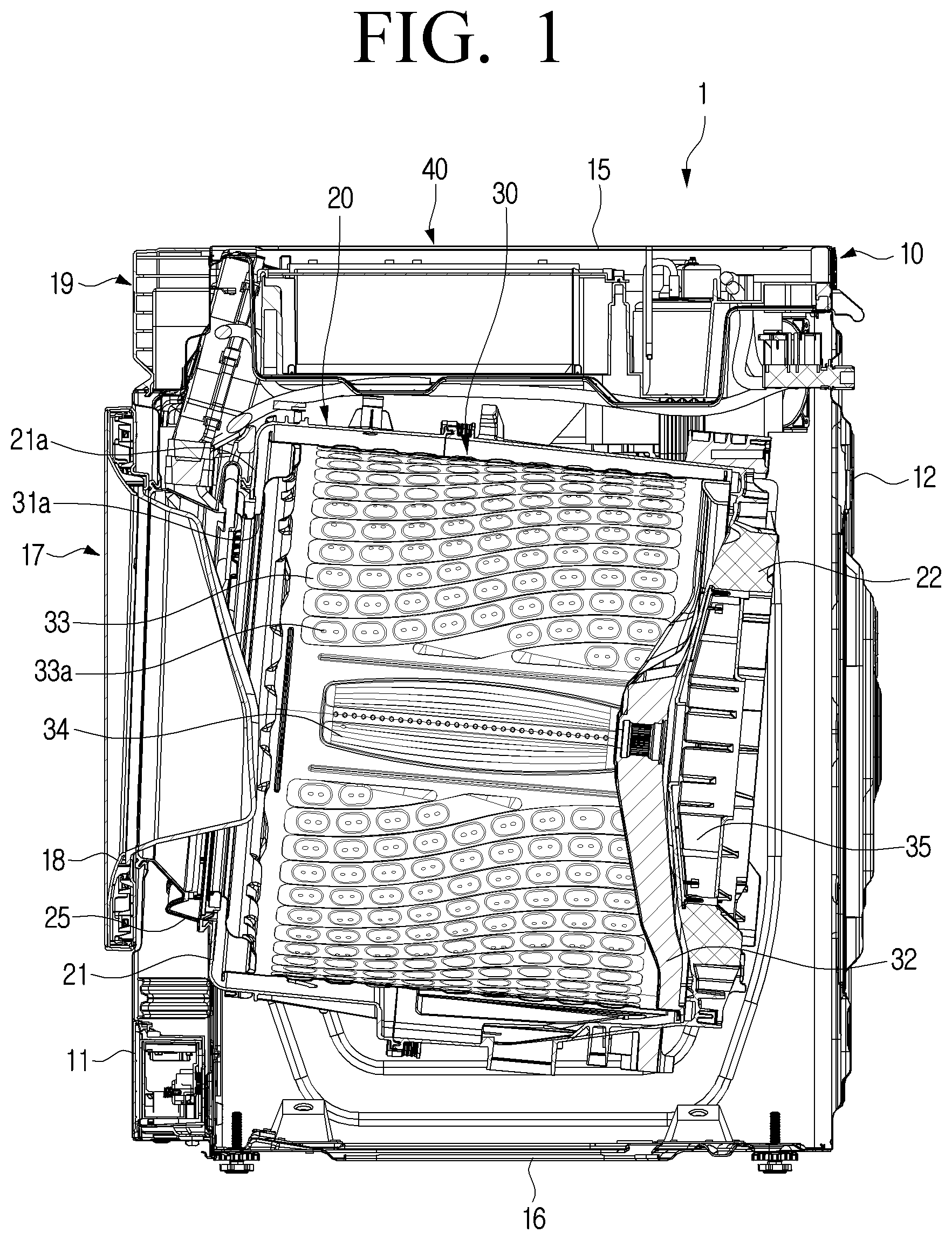 Patent US12320051 Figure 1 – Washing machine with drying function