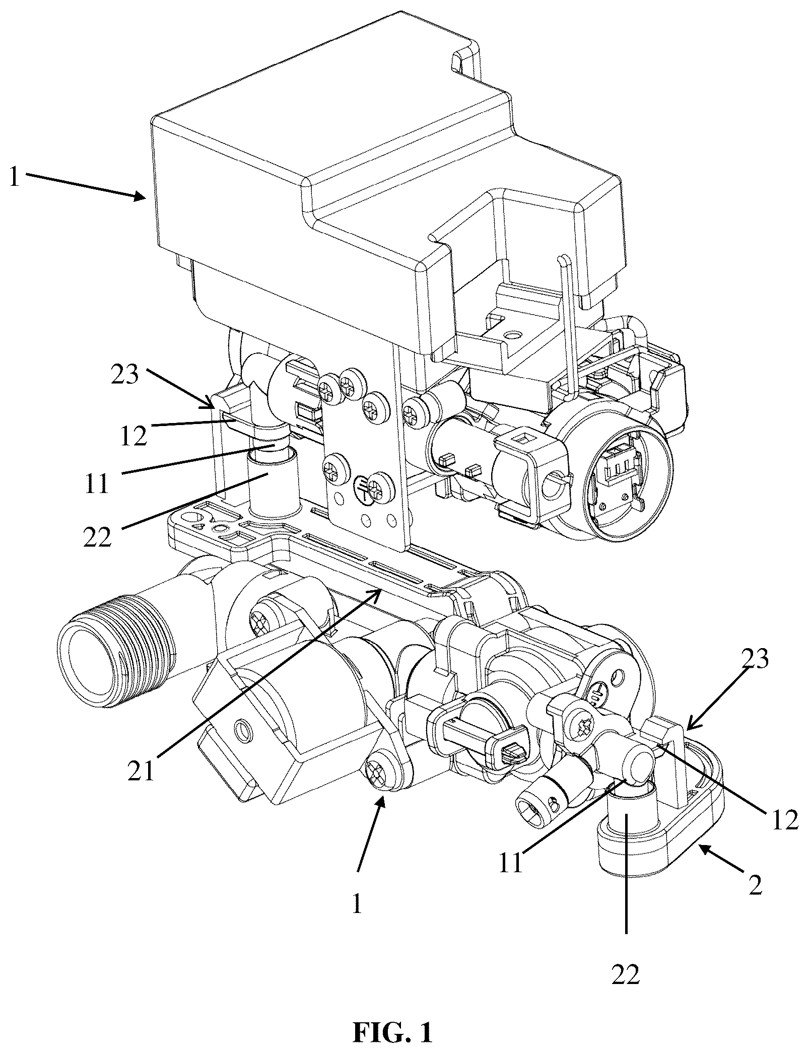 Patent US12320108 Figure 1 – Waterway installation structure in a toilet