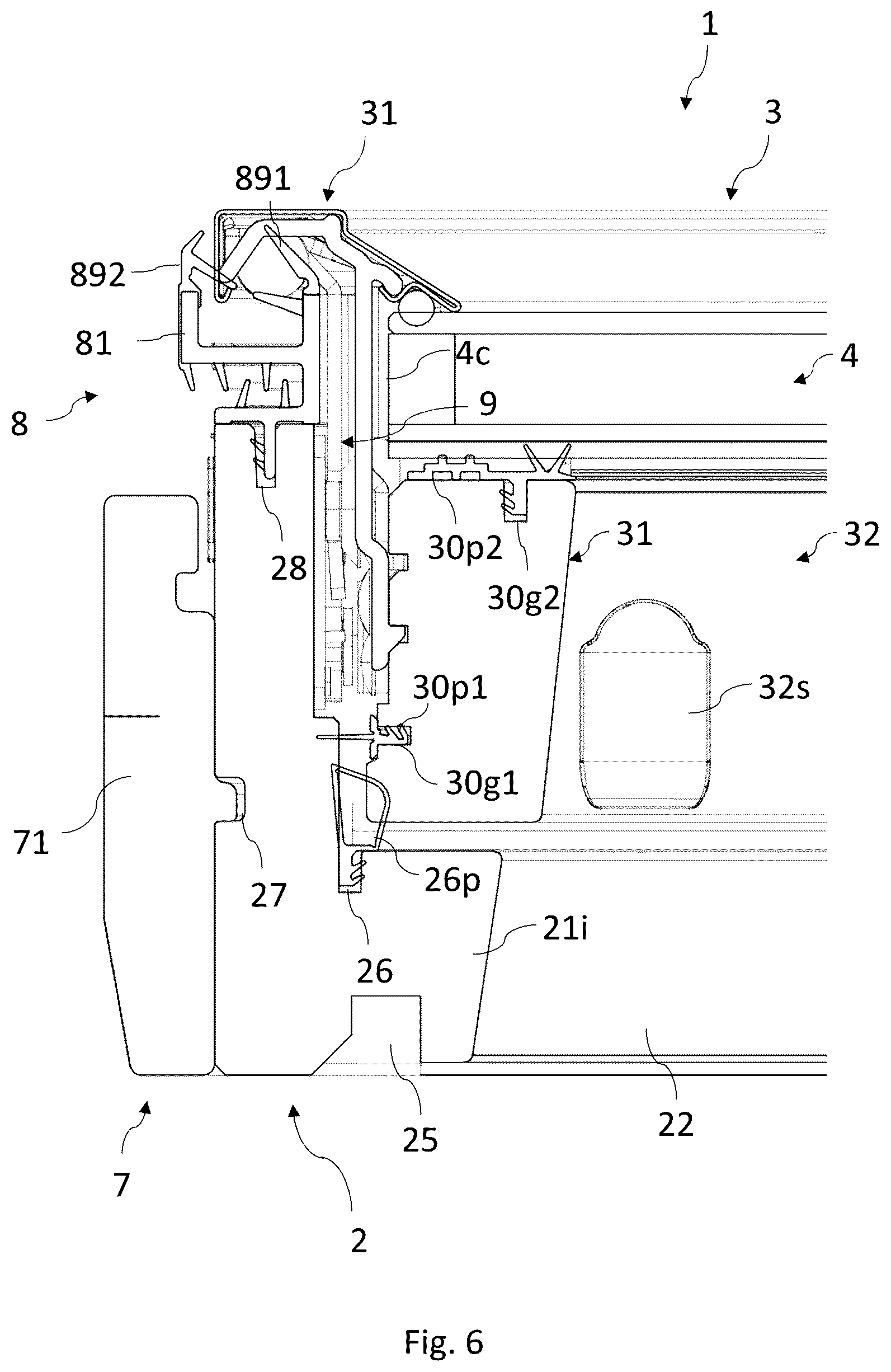 Patent US12320119 Figure 6 – Roof window comprising a sash with profile elements and method of manufacturing a roof window