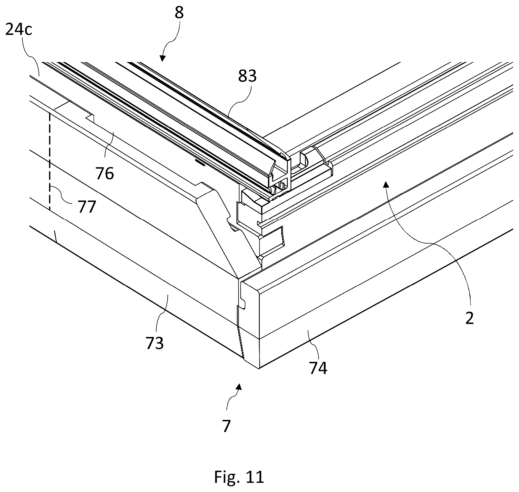 Patent US12320119 Figure 11 – Roof window comprising a sash with profile elements and method of manufacturing a roof window