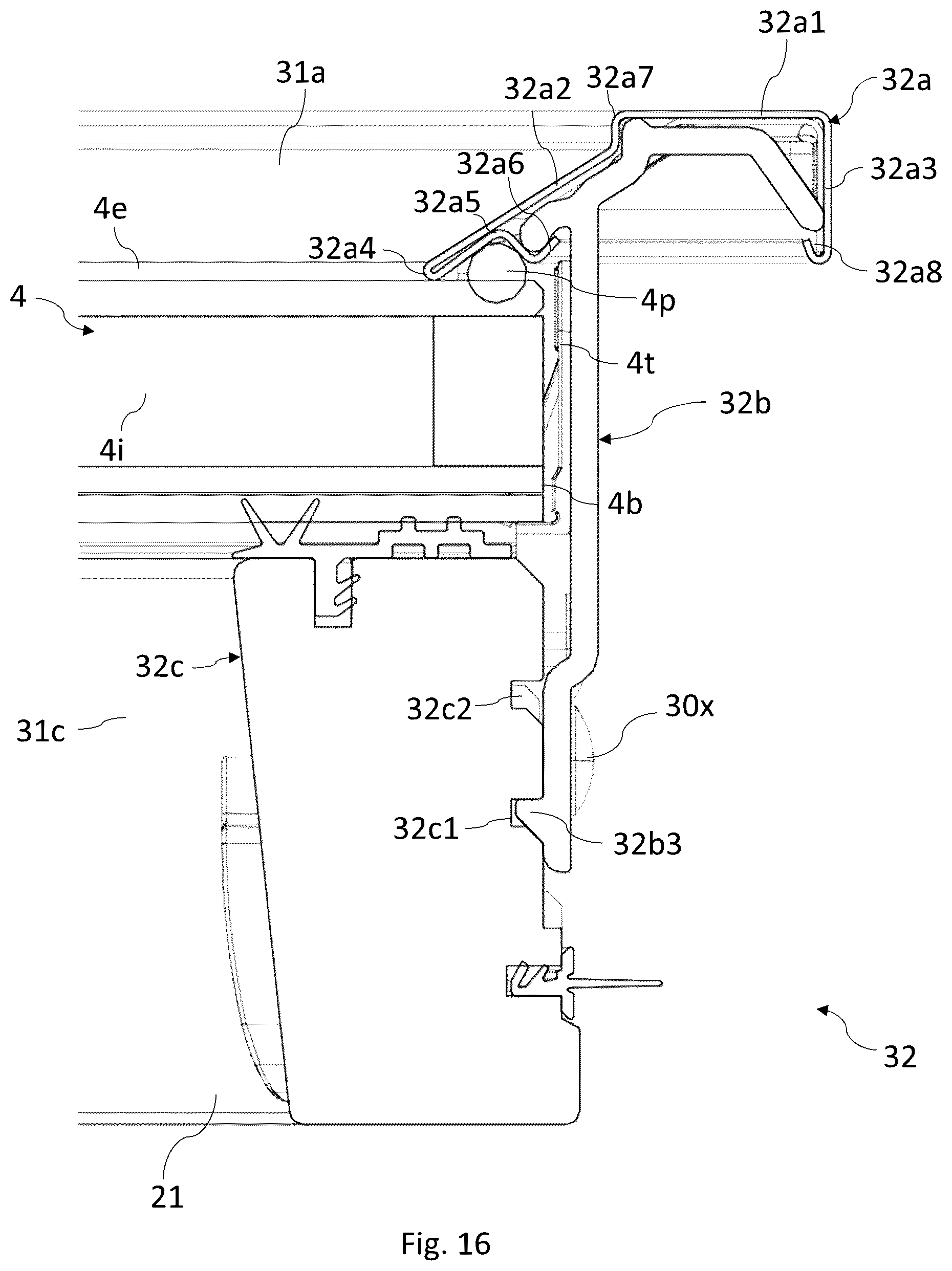 Patent US12320119 Figure 16 – Roof window comprising a sash with profile elements and method of manufacturing a roof window