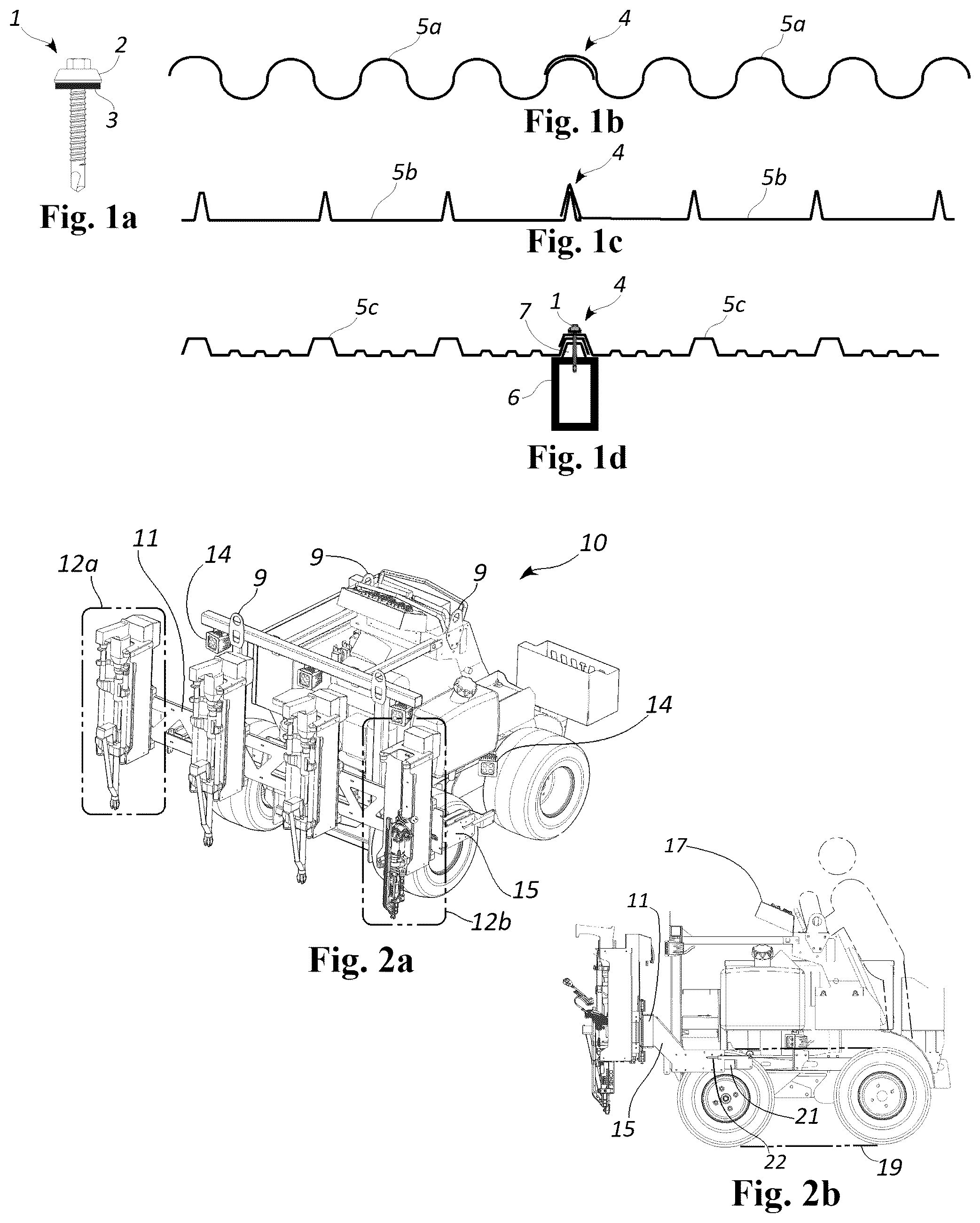 Patent US12320125 — Fastener driving machine for installing formed sheeting — Figure 1