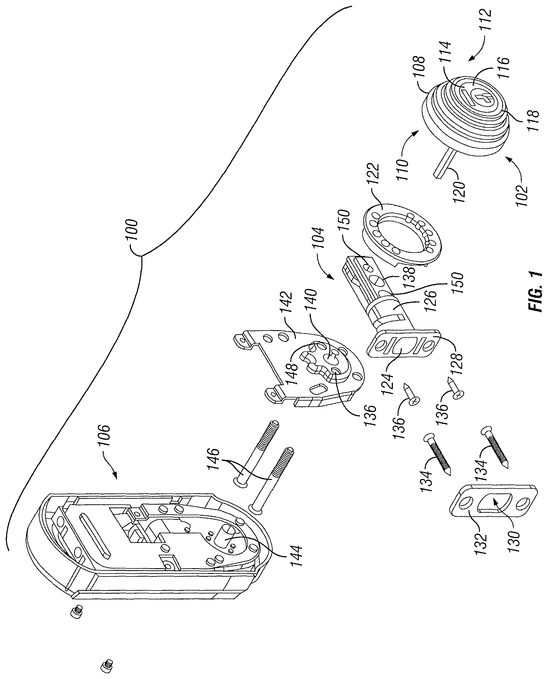 Patent US12320154 — Wireless lockset with touch activation — Figure 1