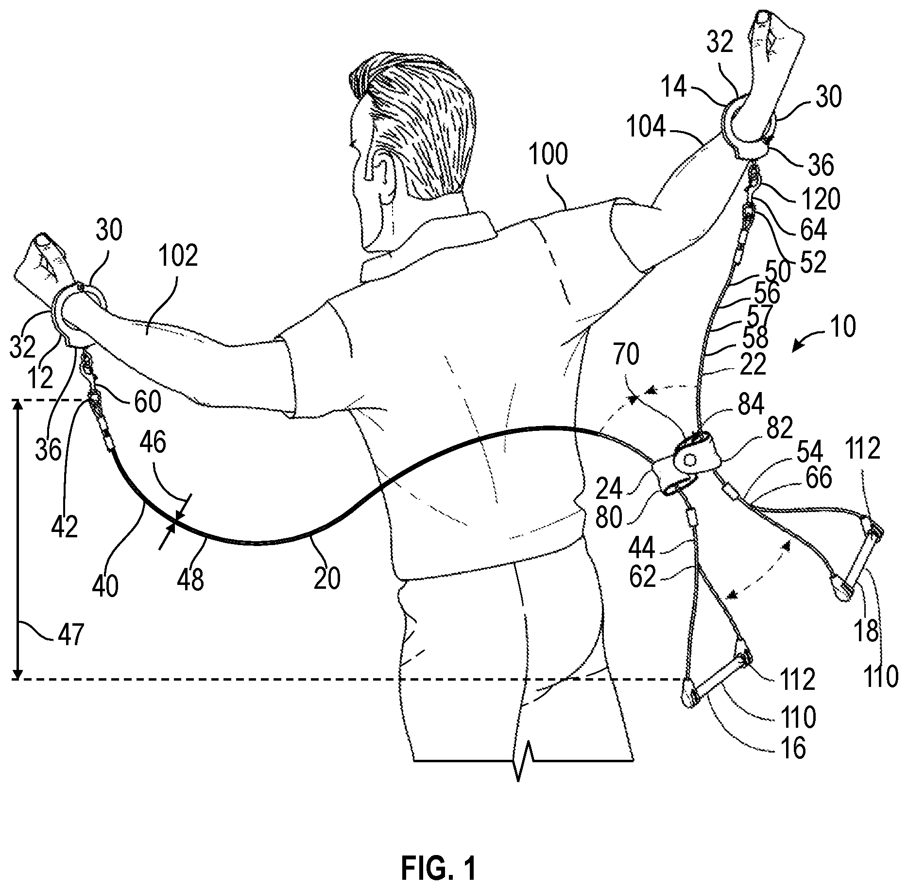 Patent US12320165 — Apparatus and method to restrain and position an individual(s) for handcuffing — Figure 1