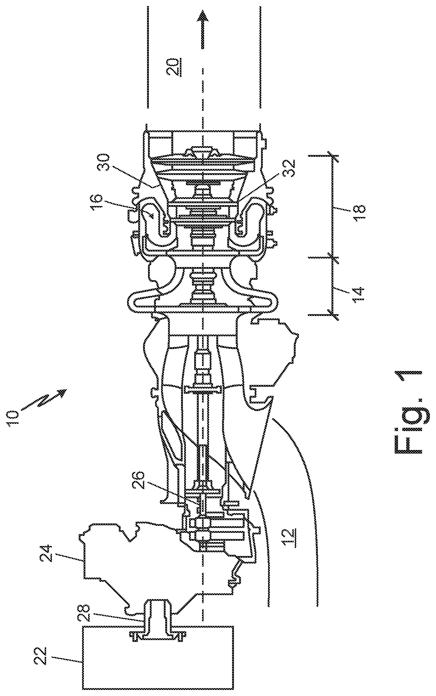 Patent US12320266 — Containment engine case with local features and inner surface reinforcement section — Figure 1