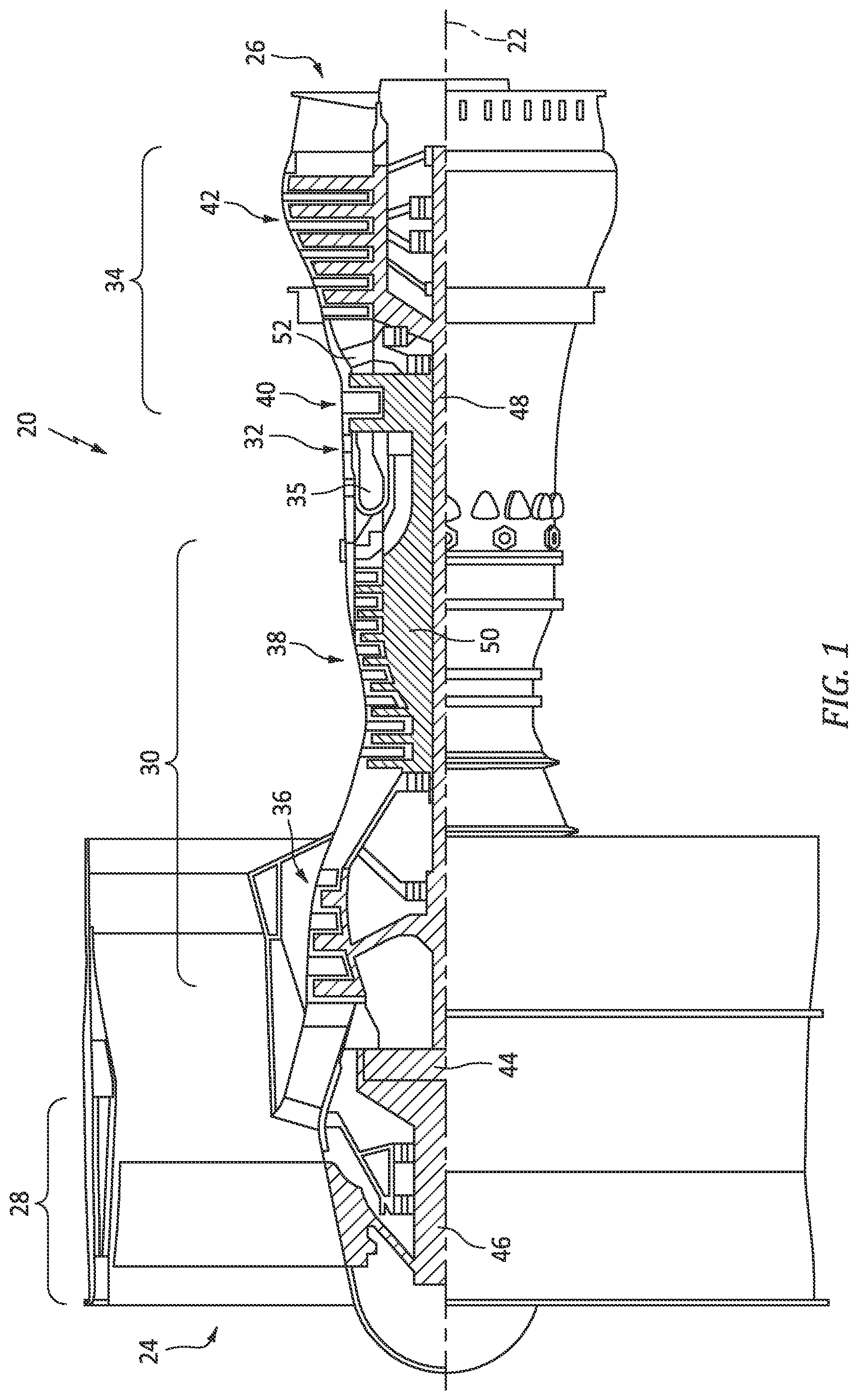 Patent US12320270 Figure 1 – Gas turbine engine with bypass TOBI cooling/purge flow and method
