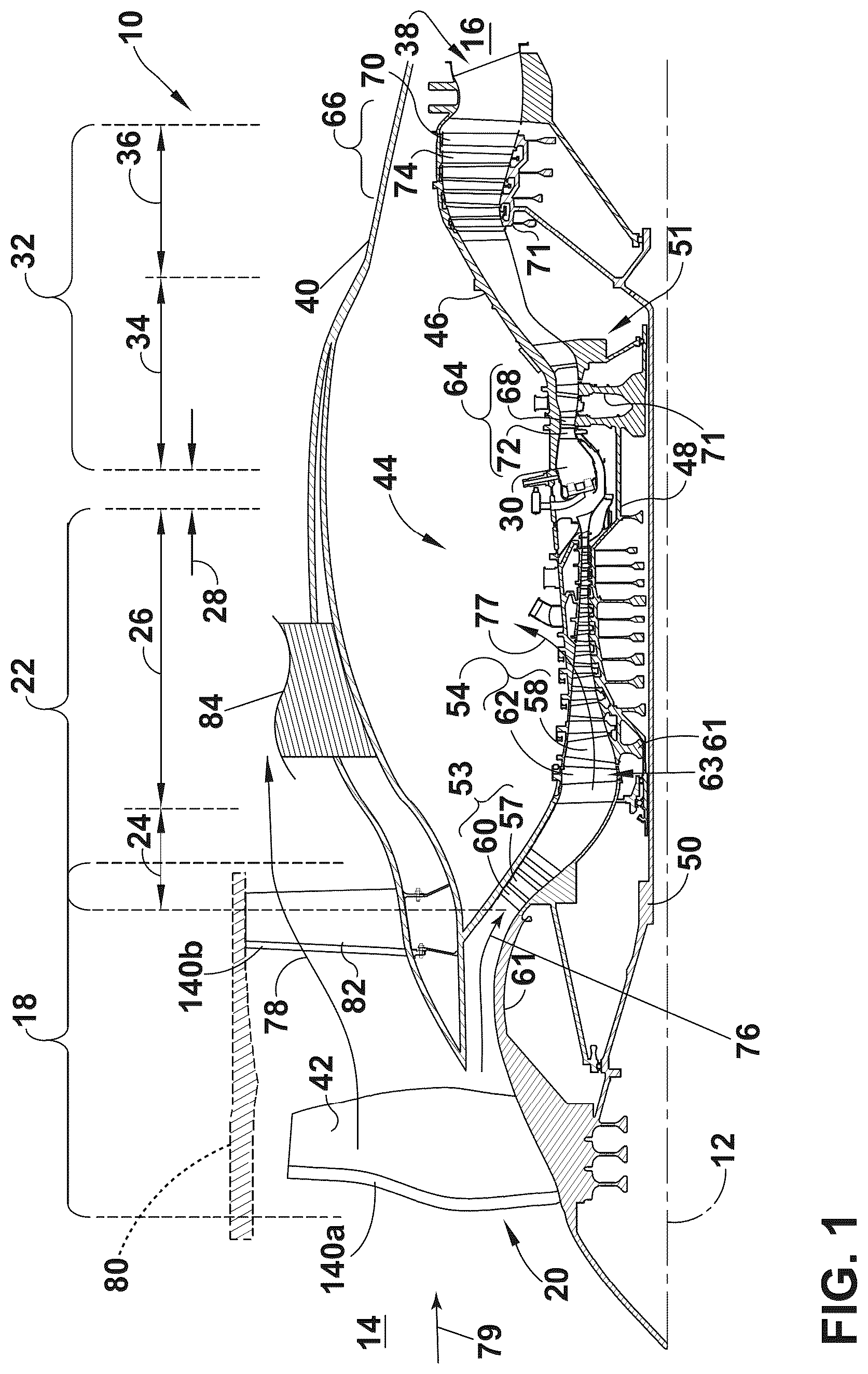 Patent US12320273 — Turbine engine with composite airfoils — Figure 1