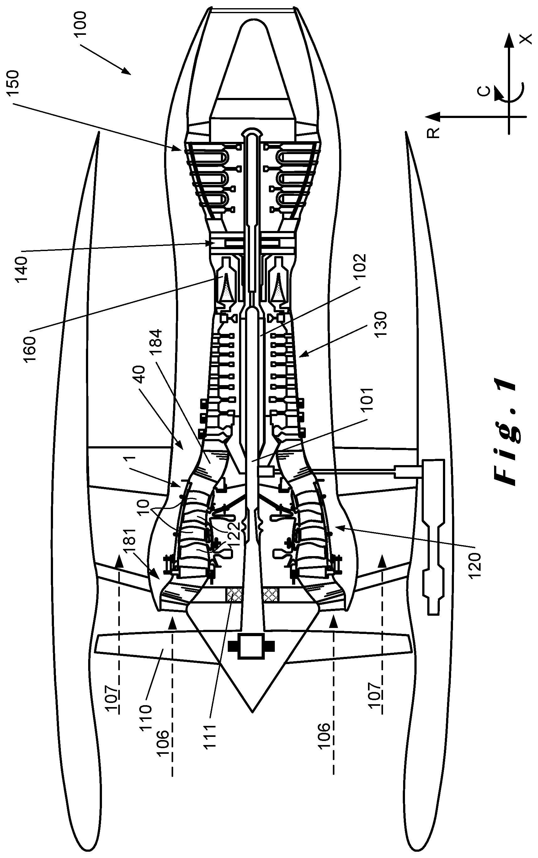 Patent US12320275 Figure 1 – Stator vane assembly for an aircraft turbine engine compressor