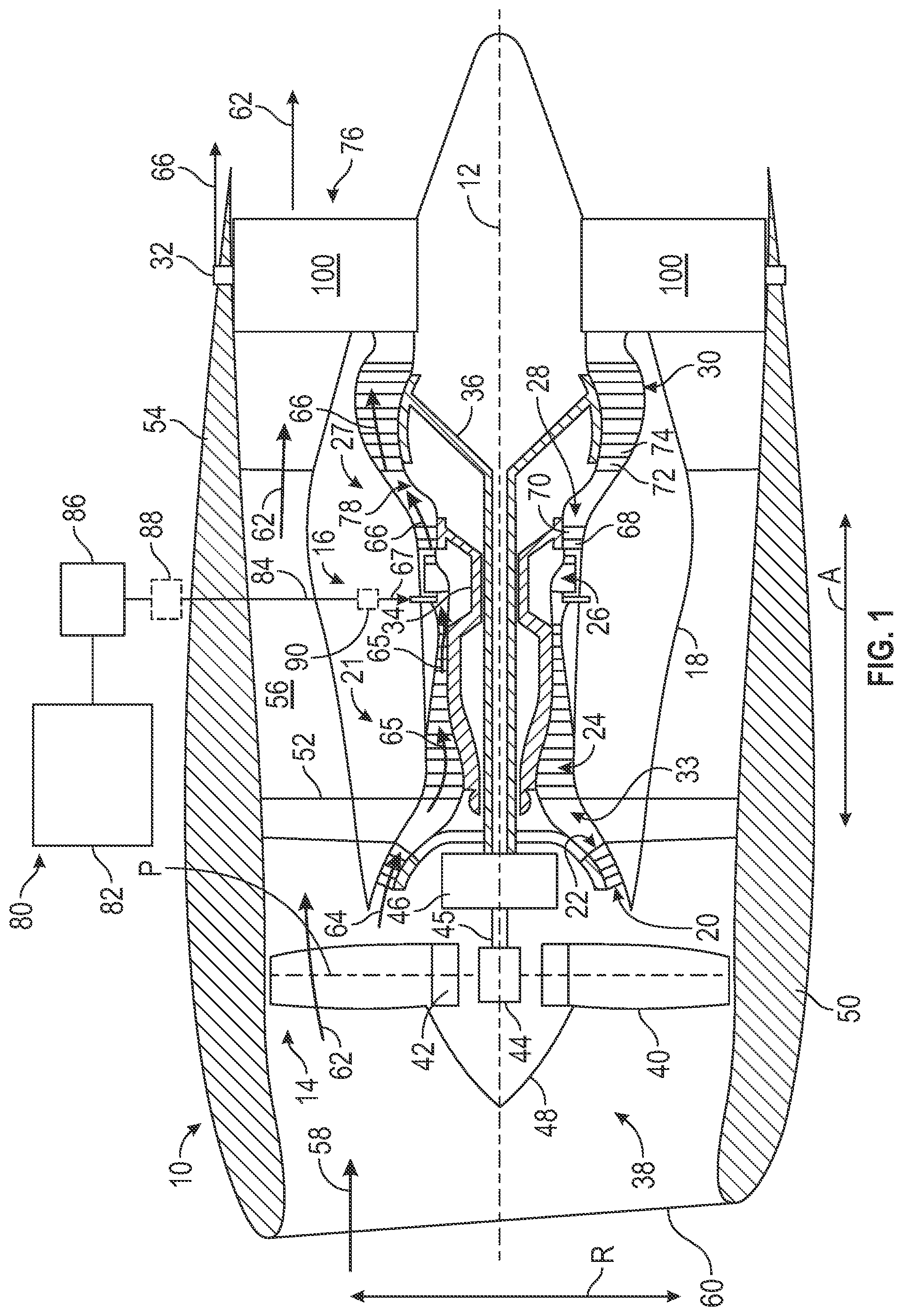 Patent US12320293 — Turbine engine including a steam system — Figure 1