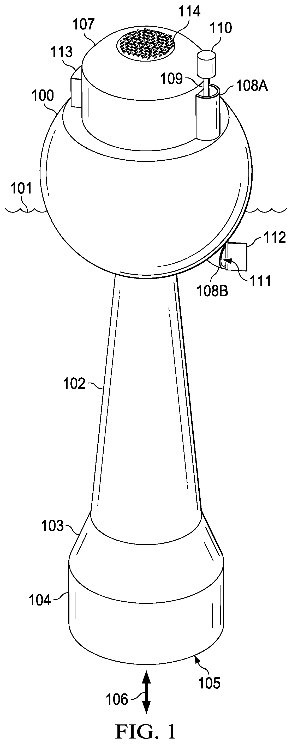 Patent US12320323 Figure 1 – Inertial hydrodynamic pump and wave engine