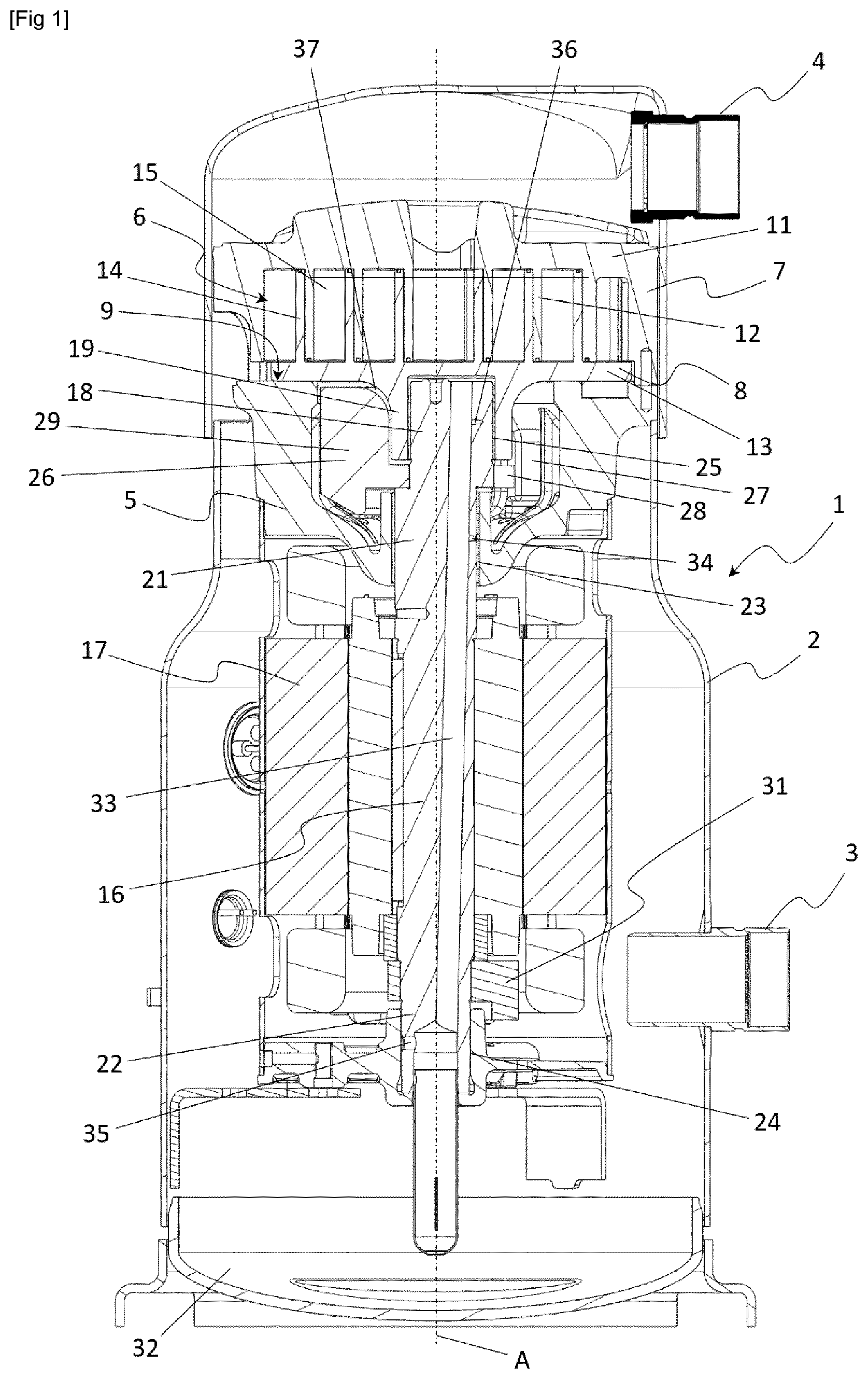 Patent US12320357 Figure 1 – Counterweight for a scroll compressor