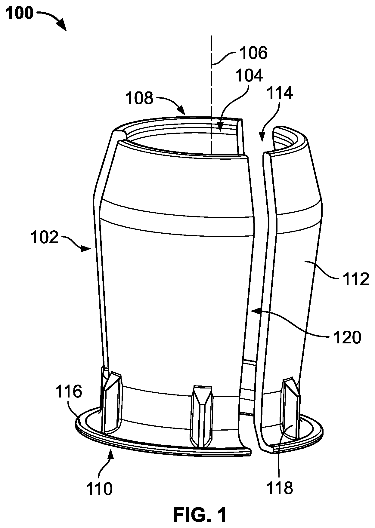 Patent US12320385 Figure 1 – Axially compressible bearing