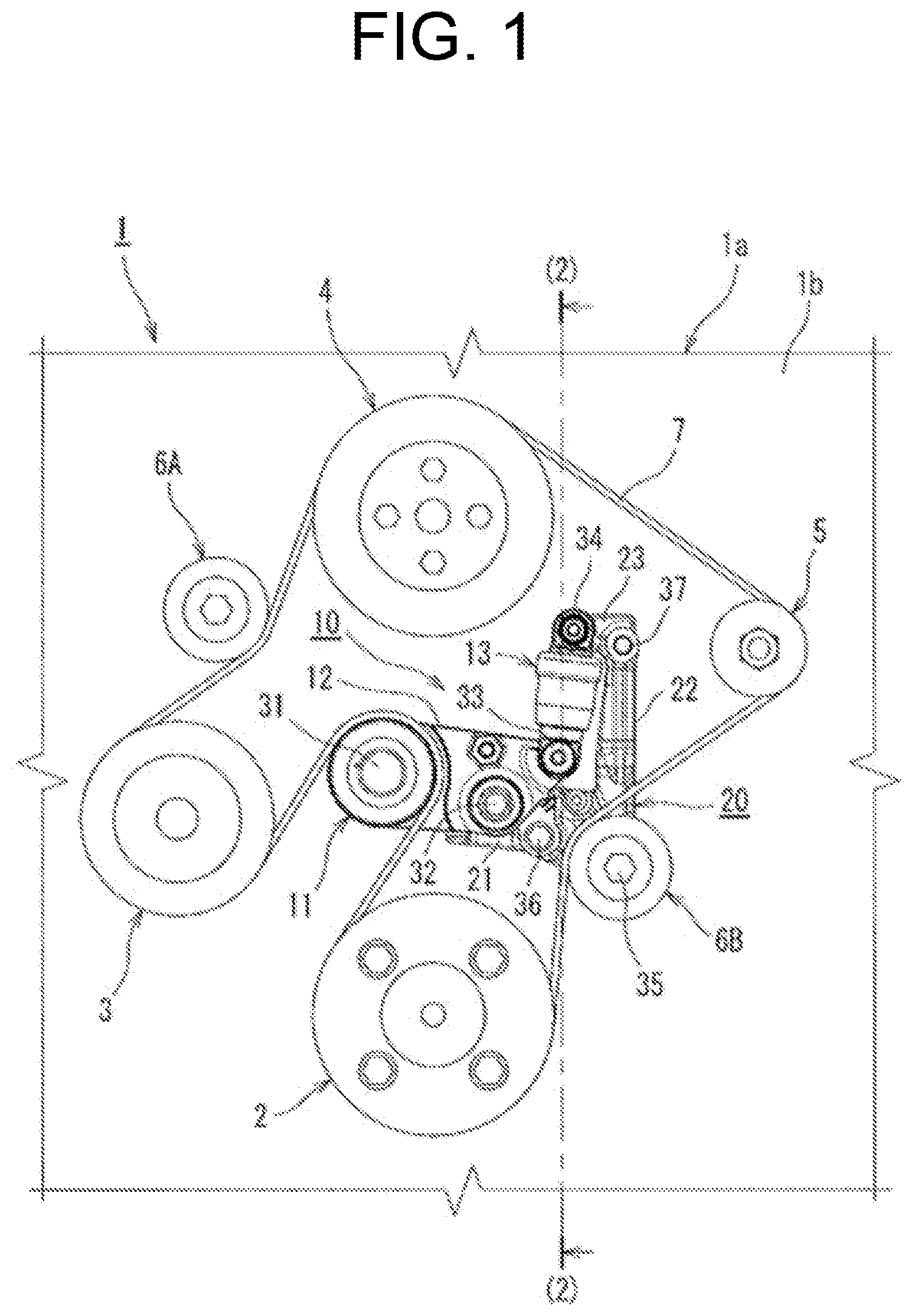 Patent US12320423 Figure 1 – Attachment structure of auto tensioner