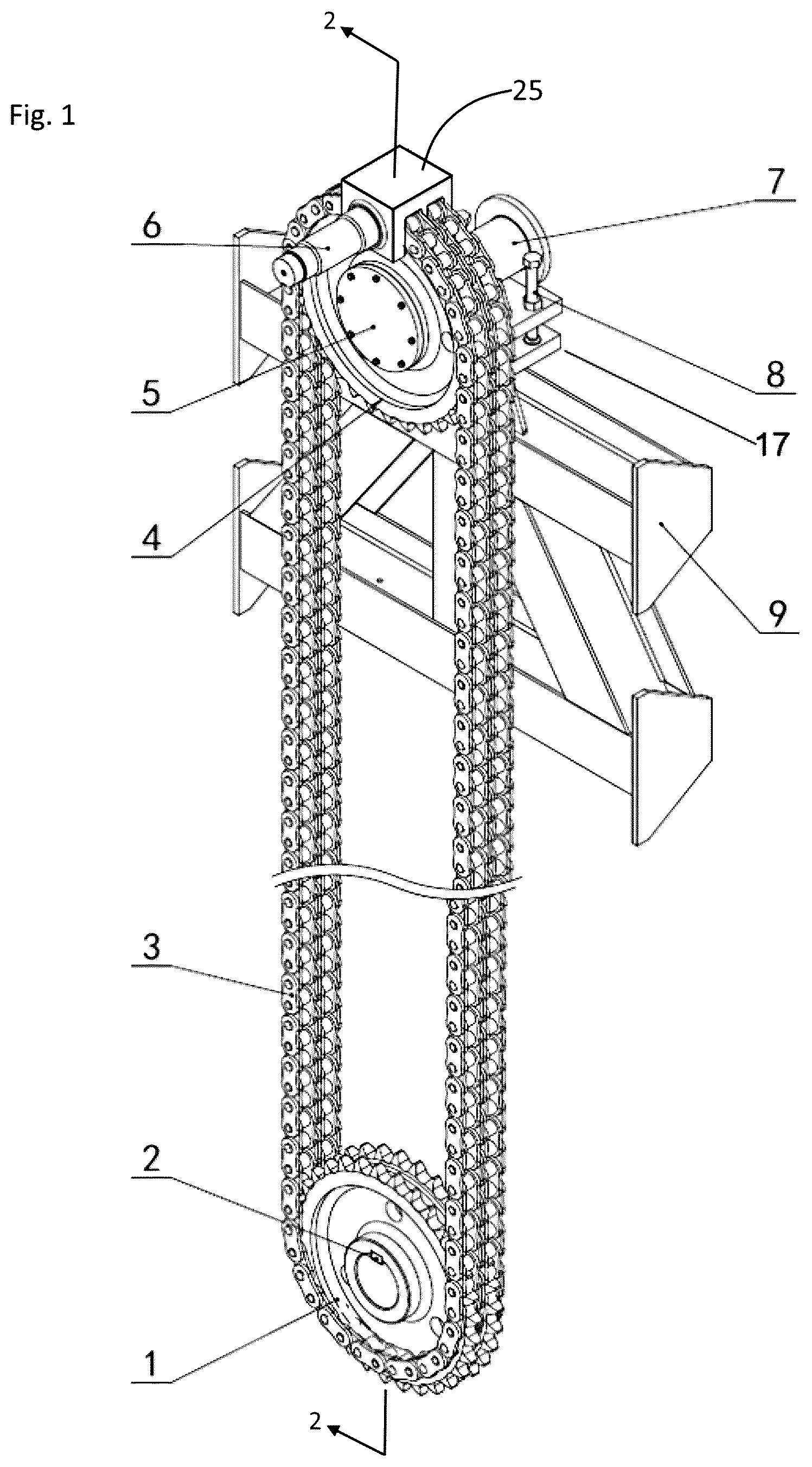 Patent US12320424 Figure 1 – Lifting mechanism for belt type pumping unit