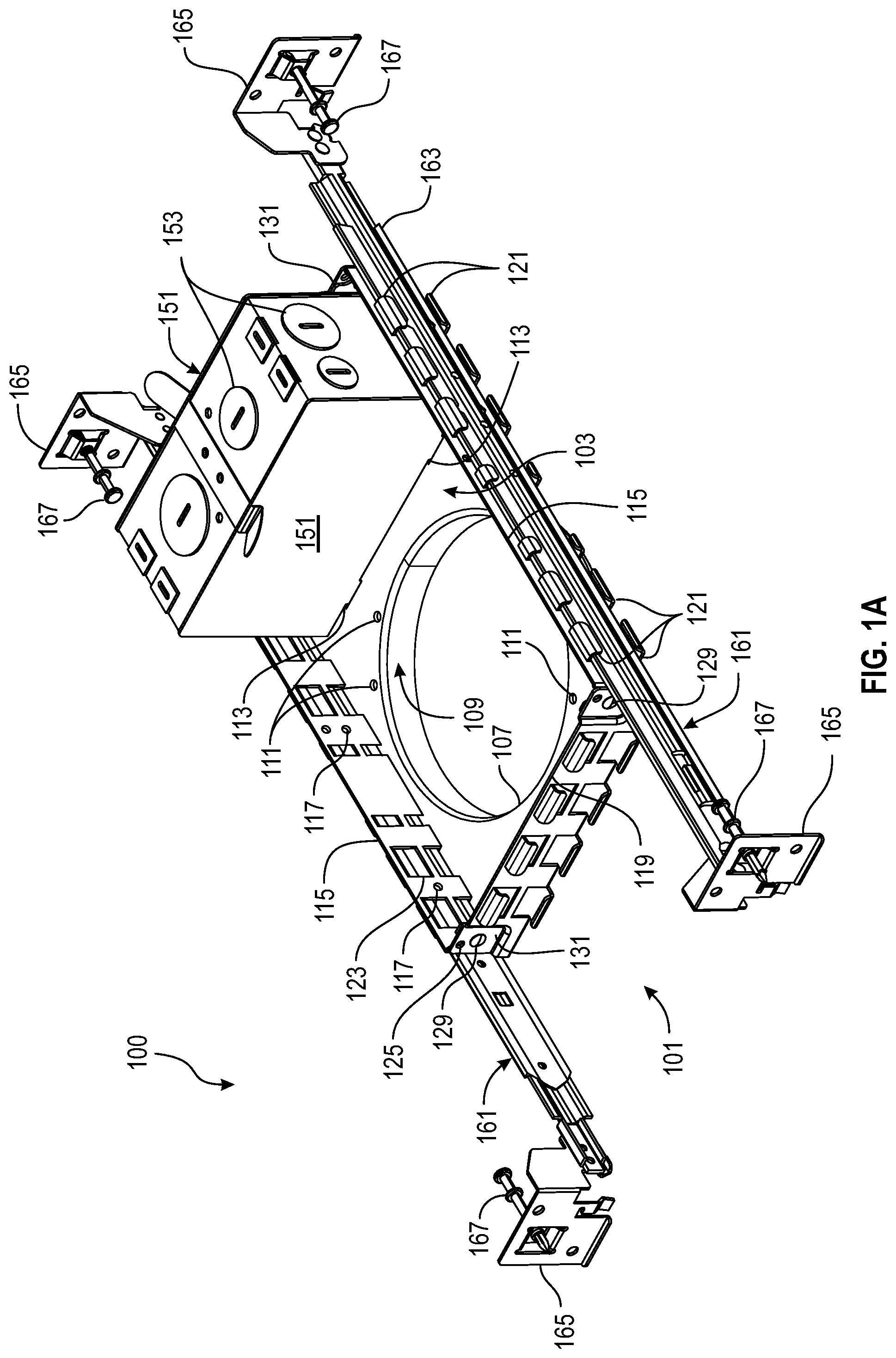 Patent US12320501 — Frame for lighting or junction box and I-bracket — Figure 1