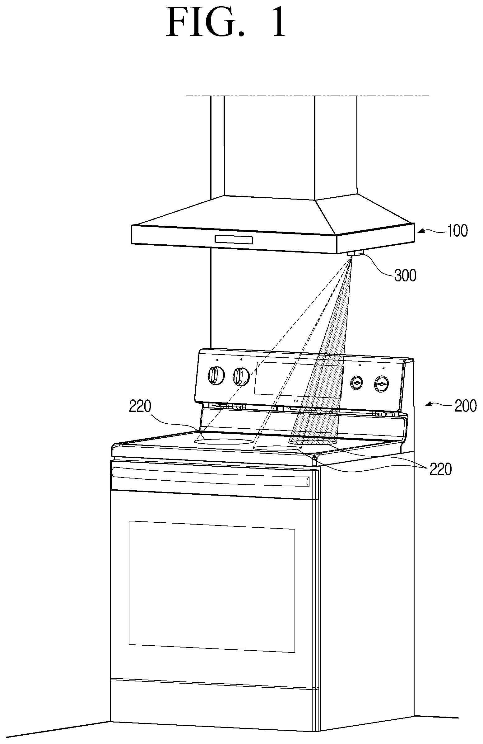 Patent US12320526 — Hood apparatus having temperature sensing device and temperature sensing method — Figure 1