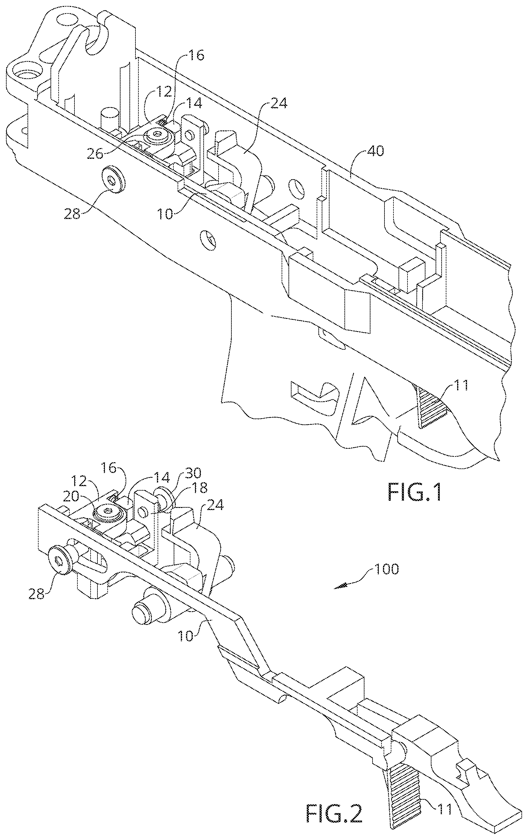 Patent US12320600 — Reduced friction, low profile trigger mechanism — Figure 1