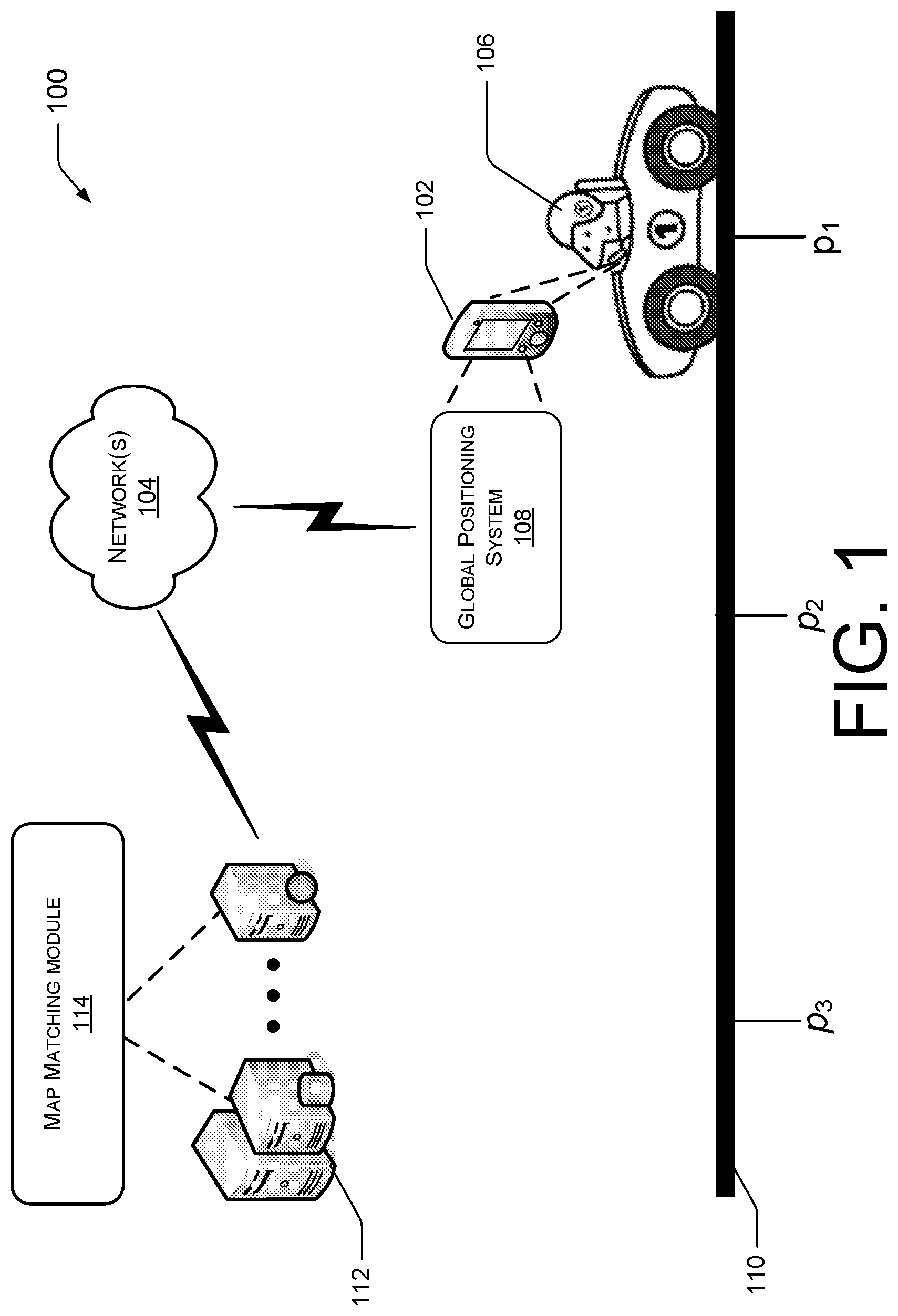 Patent US12320650 — Map-matching for low-sampling-rate GPS trajectories — Figure 1
