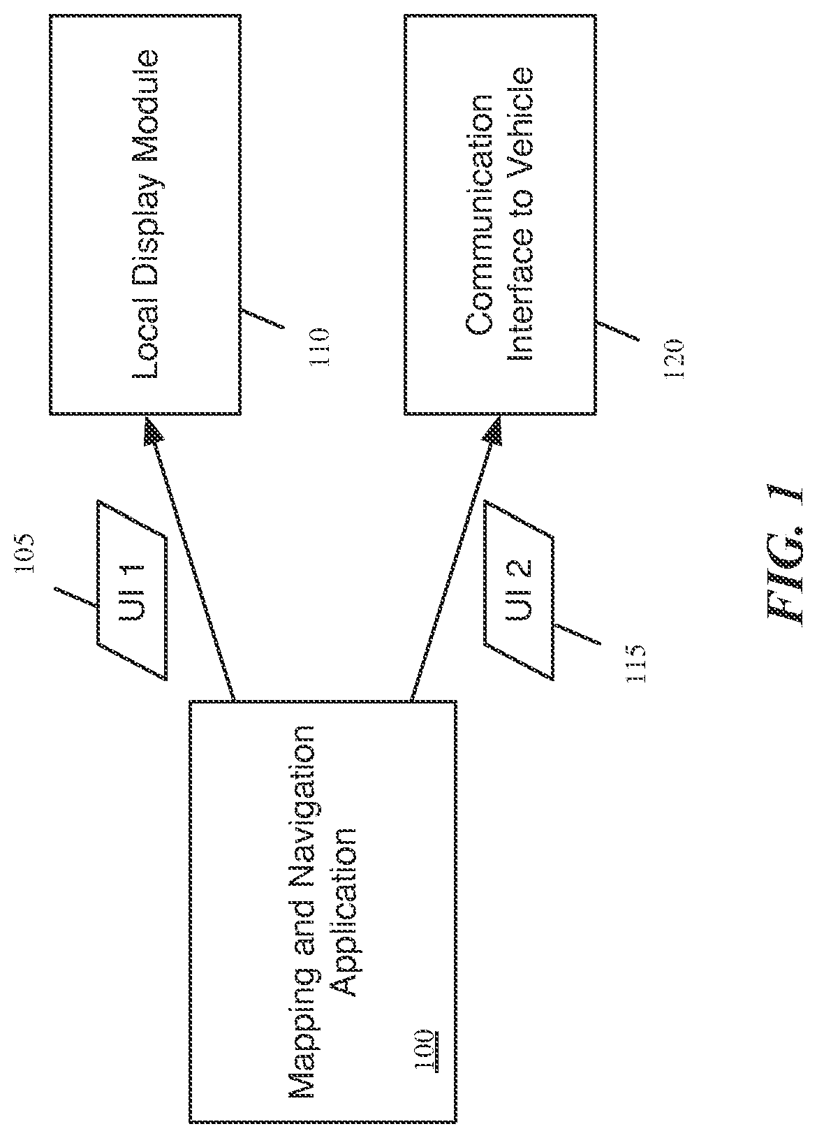 Patent US12320661 — Mapping application with turn-by-turn navigation mode for output to vehicle display — Figure 1