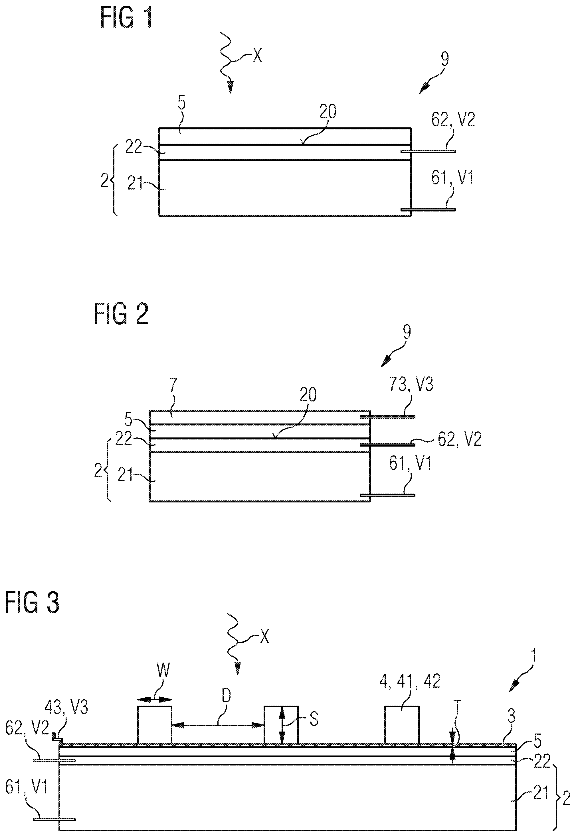 Patent US12320932 — X-ray radiation detector having a semiconductor body, an electrically conductive window layer, and an electrically conductive bar structure, and operation method — Figure 1