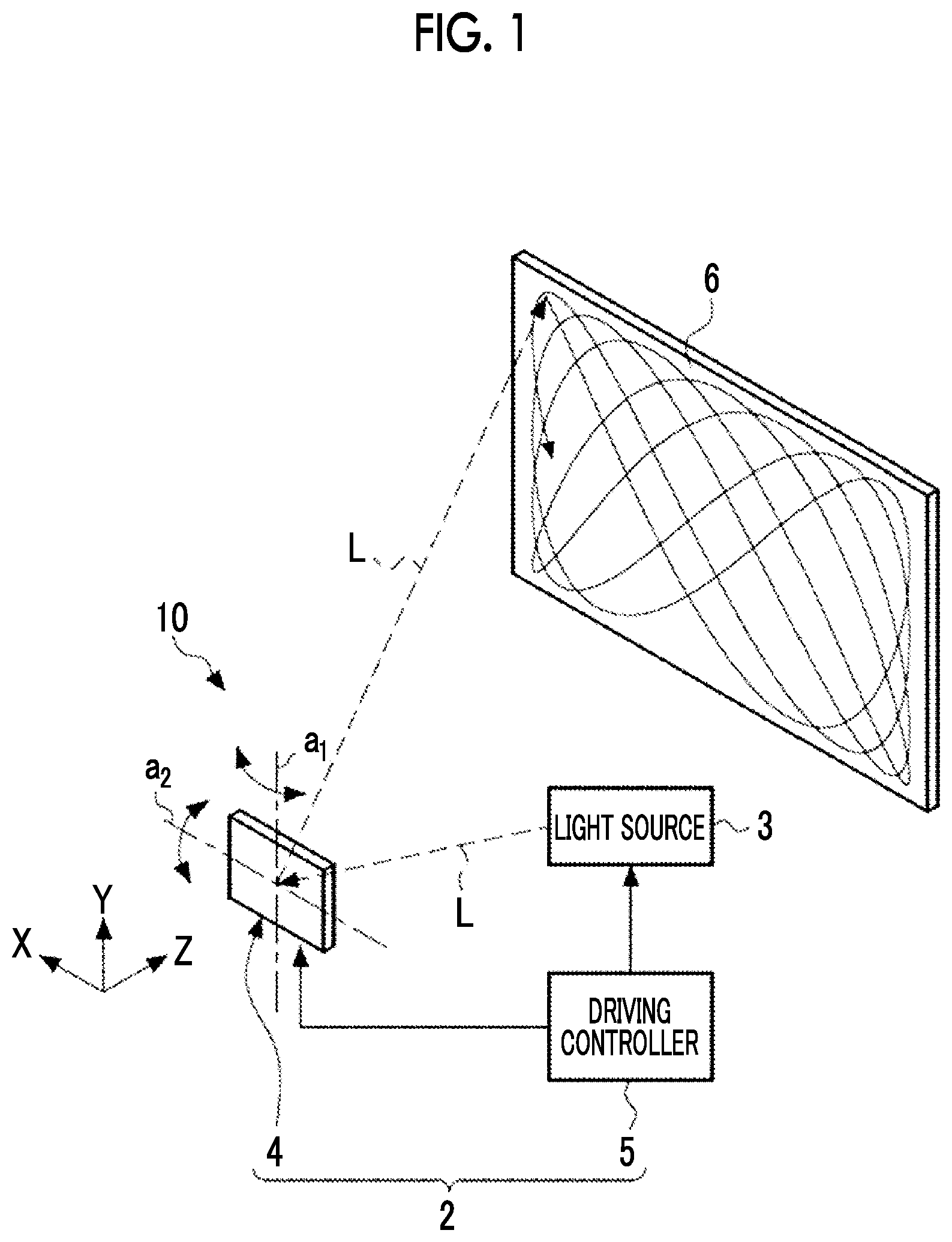 Patent US12320971 — Optical scanning device, driving method of optical scanning device, and image drawing system — Figure 1
