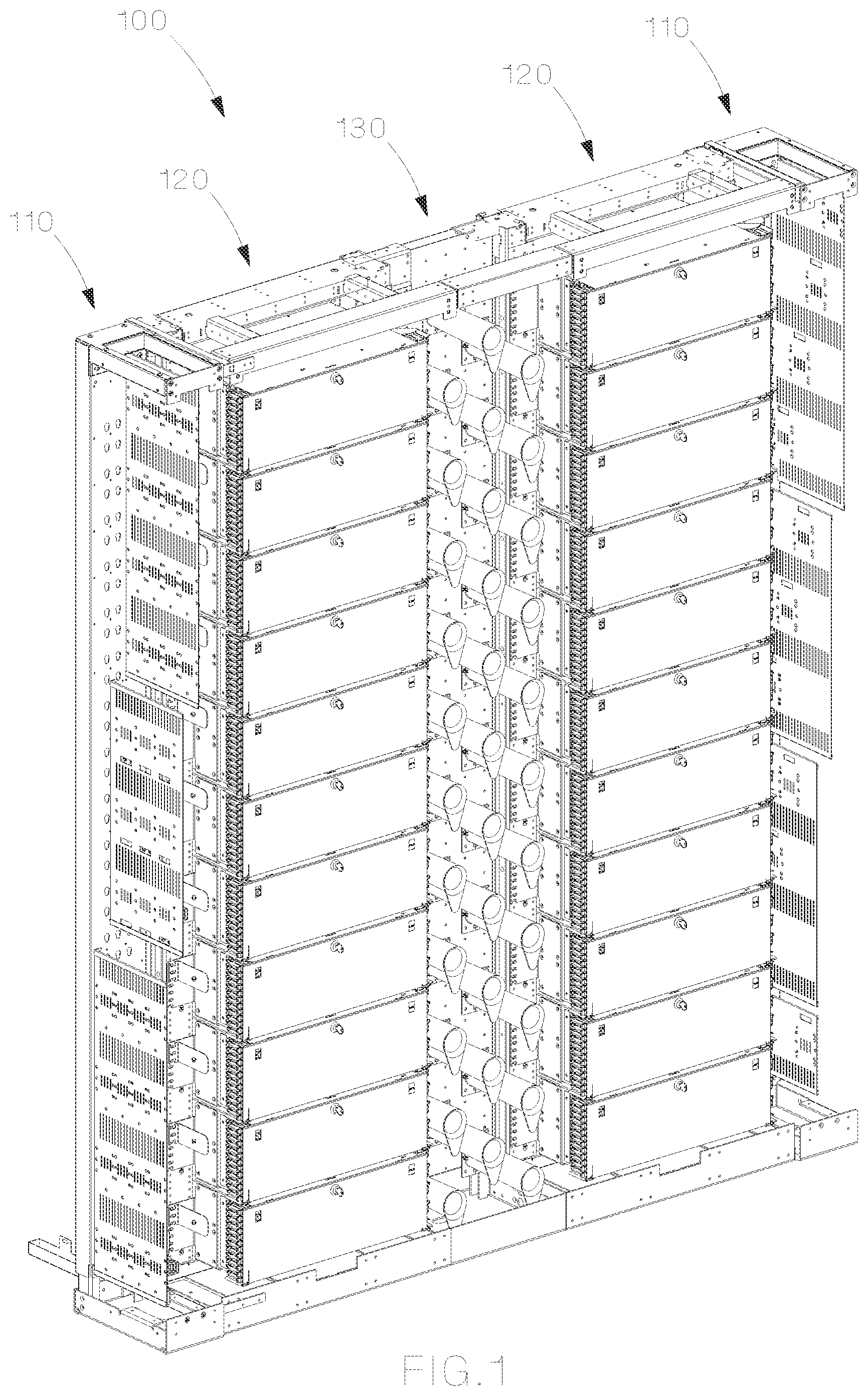 Patent US12321032 — Optical distribution and splice frame including cassettes — Figure 1