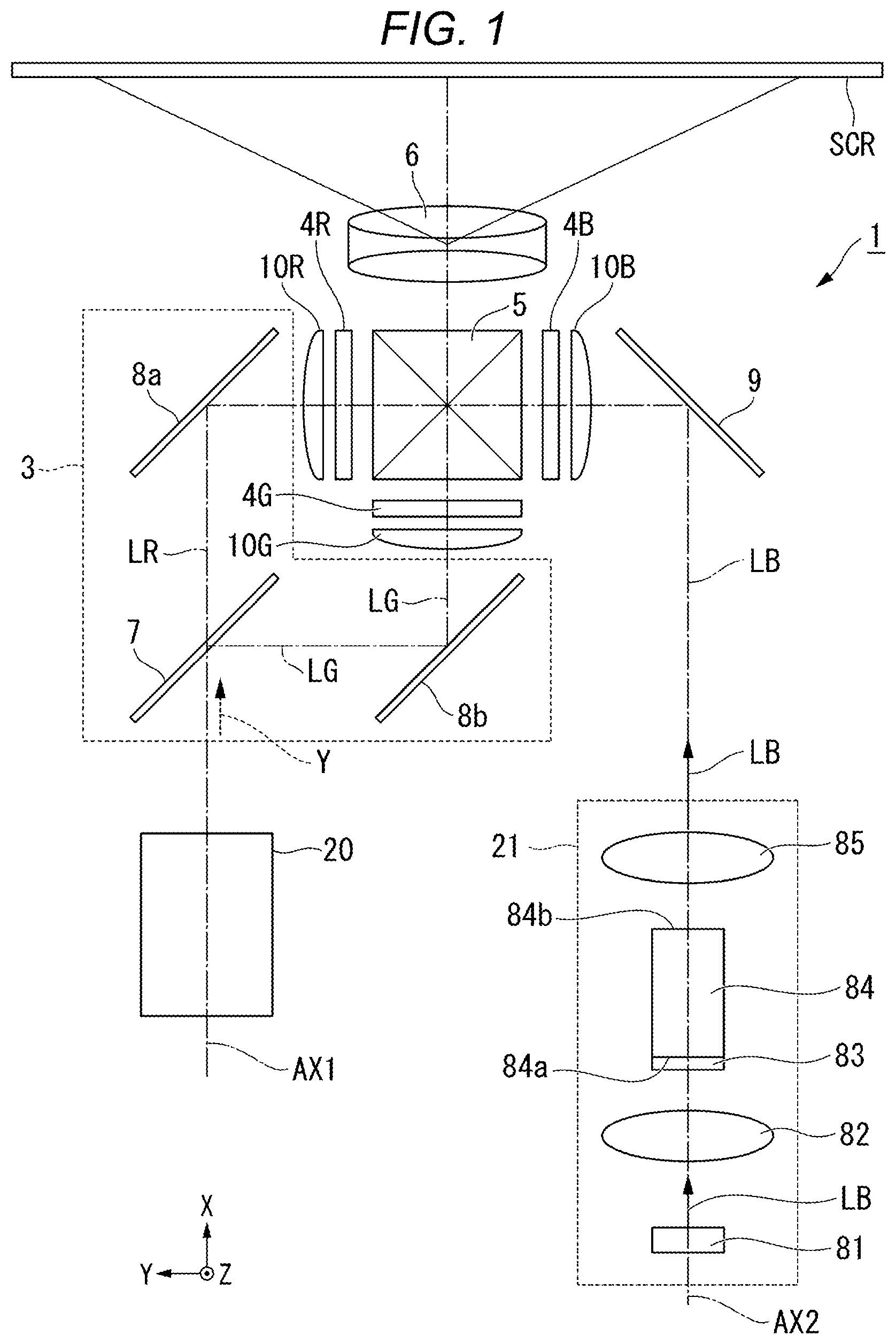 Patent US12321090 — Light source apparatus and projector — Figure 1