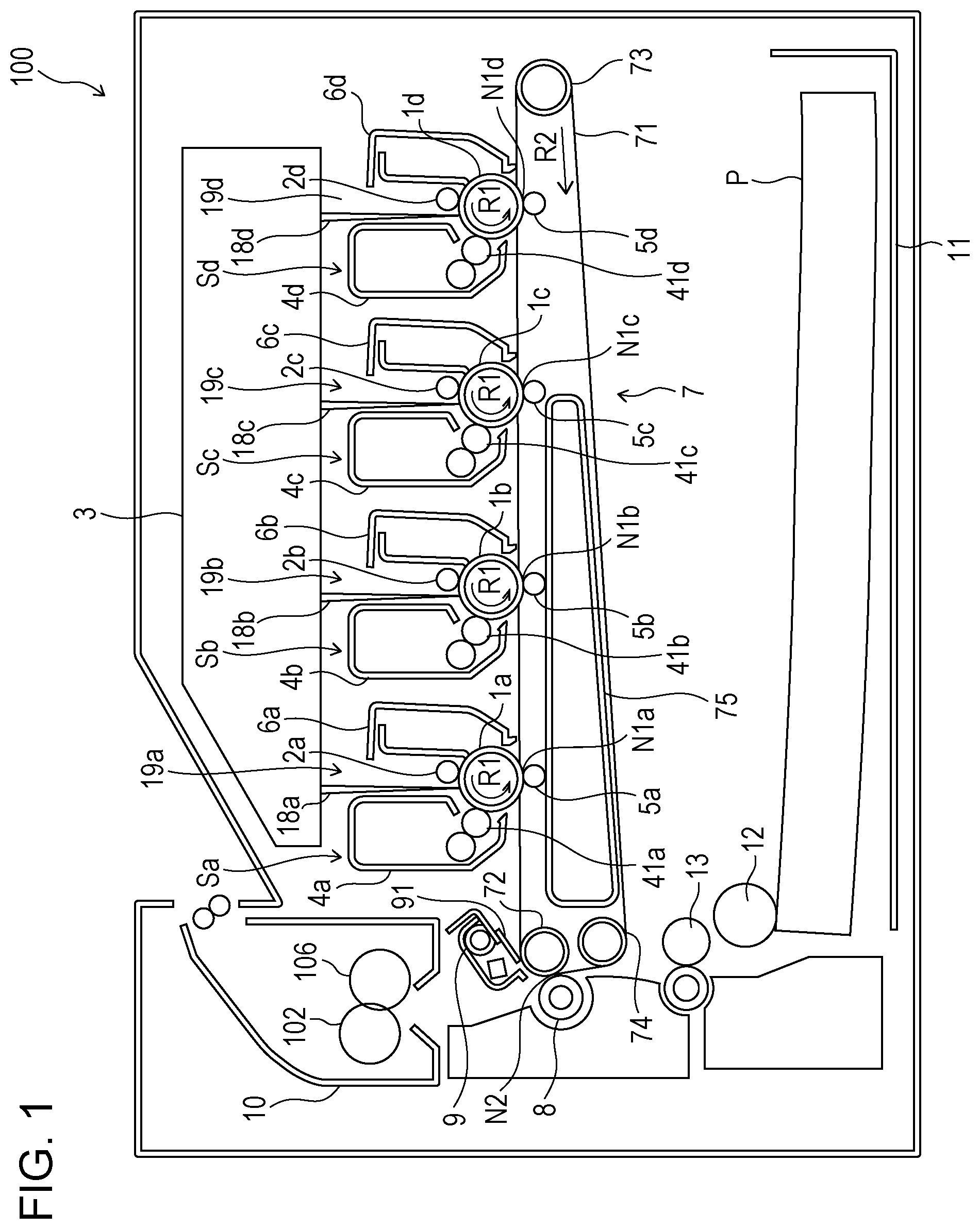 Patent US12321113 — Fixing apparatus to fix a toner image to a printing material — Figure 1