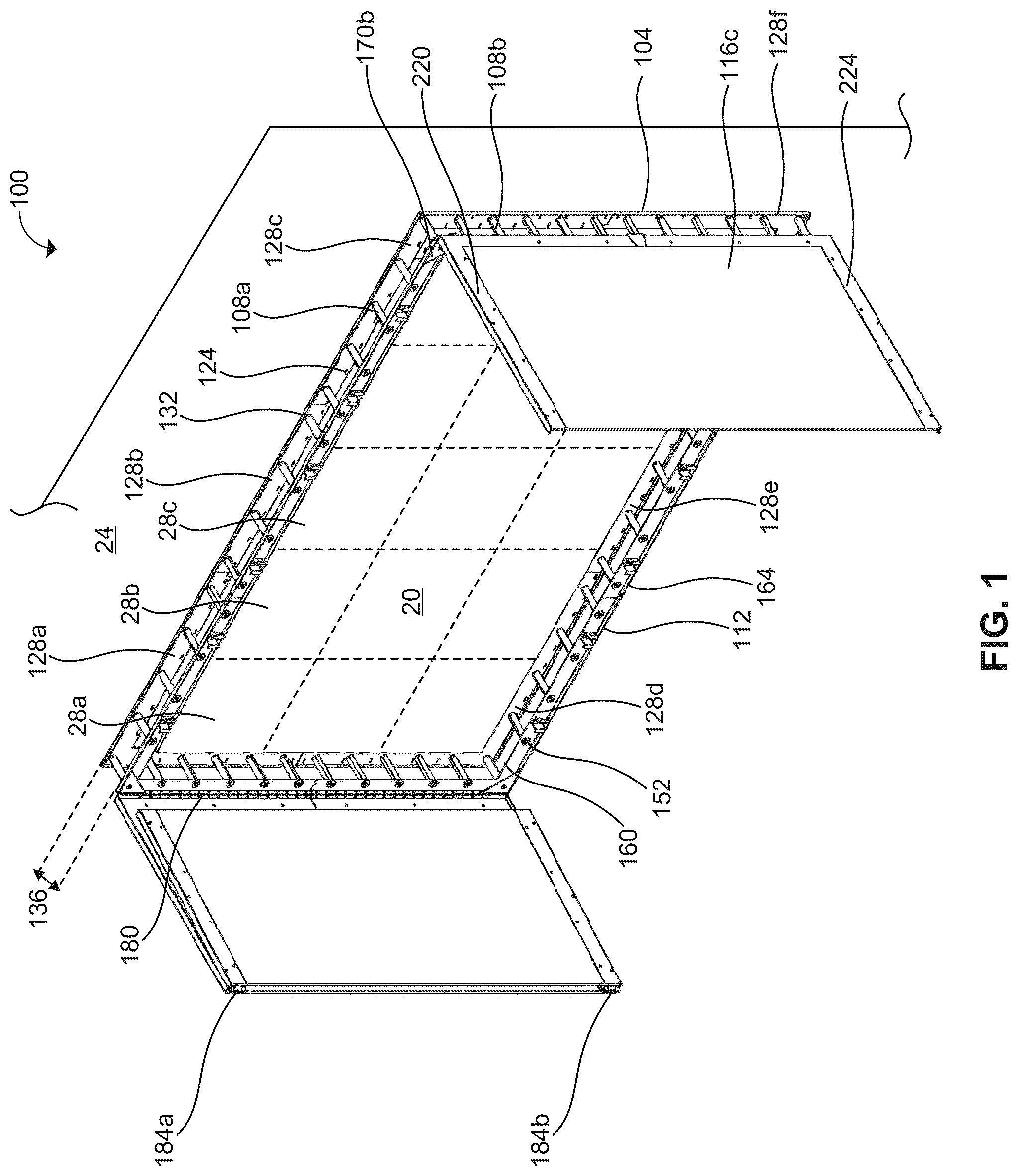 Patent US12321206 Figure 1 – Protective cover apparatus for a direct-view light emitting diode (DV LED) screen and a method of protecting and maintaining the DV LED screen